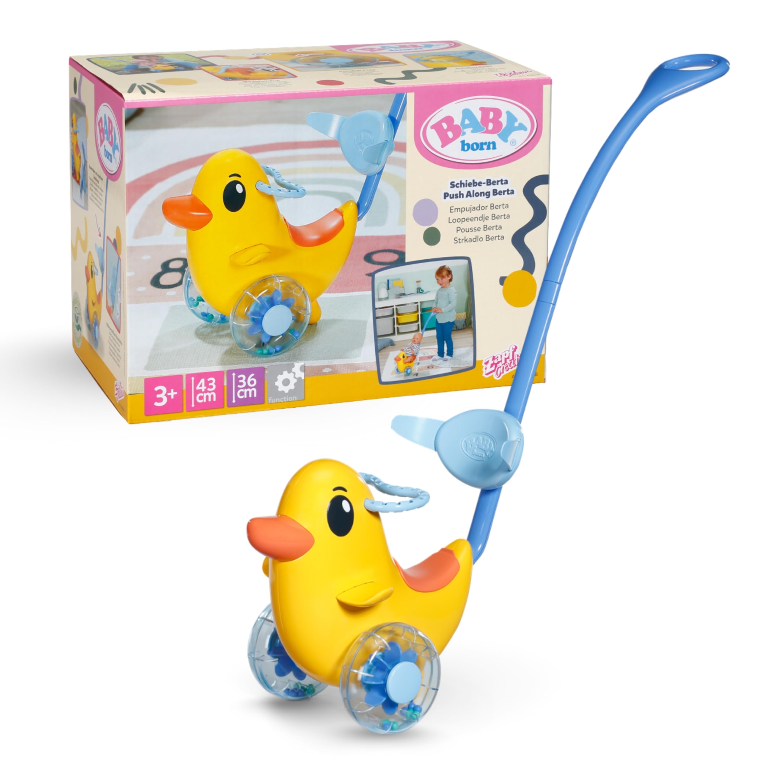 BABY born Push-Along Berta Doll Ride-On Toy | Adjustable Handlebar | Rattling Wheels | For 36cm & 43cm Dolls 1