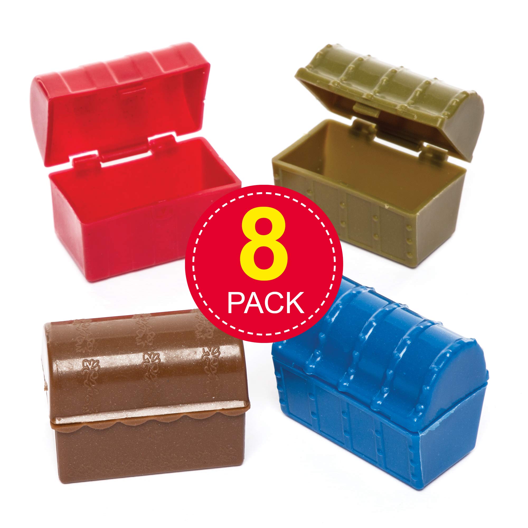 Baker Ross Mini Treasure Chests (Pack of 8) - Plastic Pirate Party Bag Fillers | Assorted Colours
