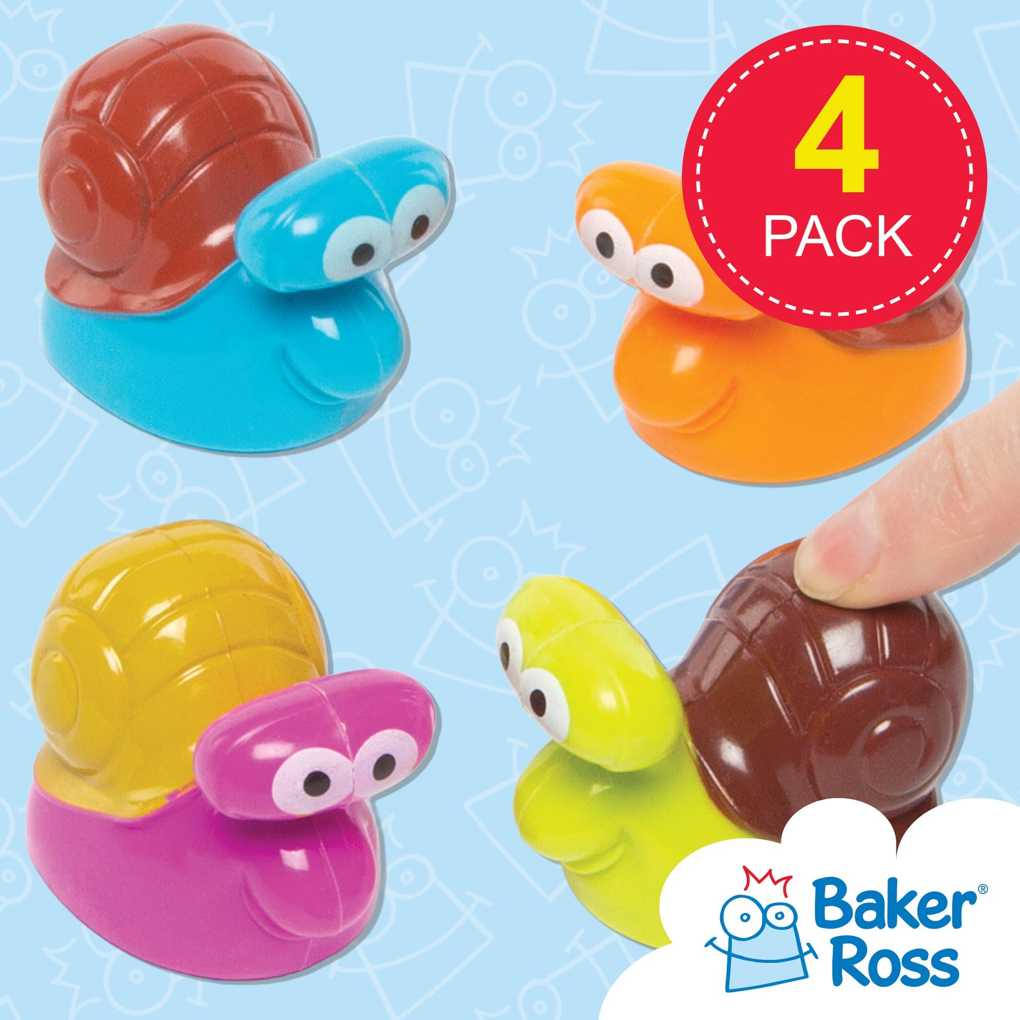 Baker Ross AG663 Kids Snail Pull Back Racers - Pack of 4 | Assorted Colors | Ages 3+