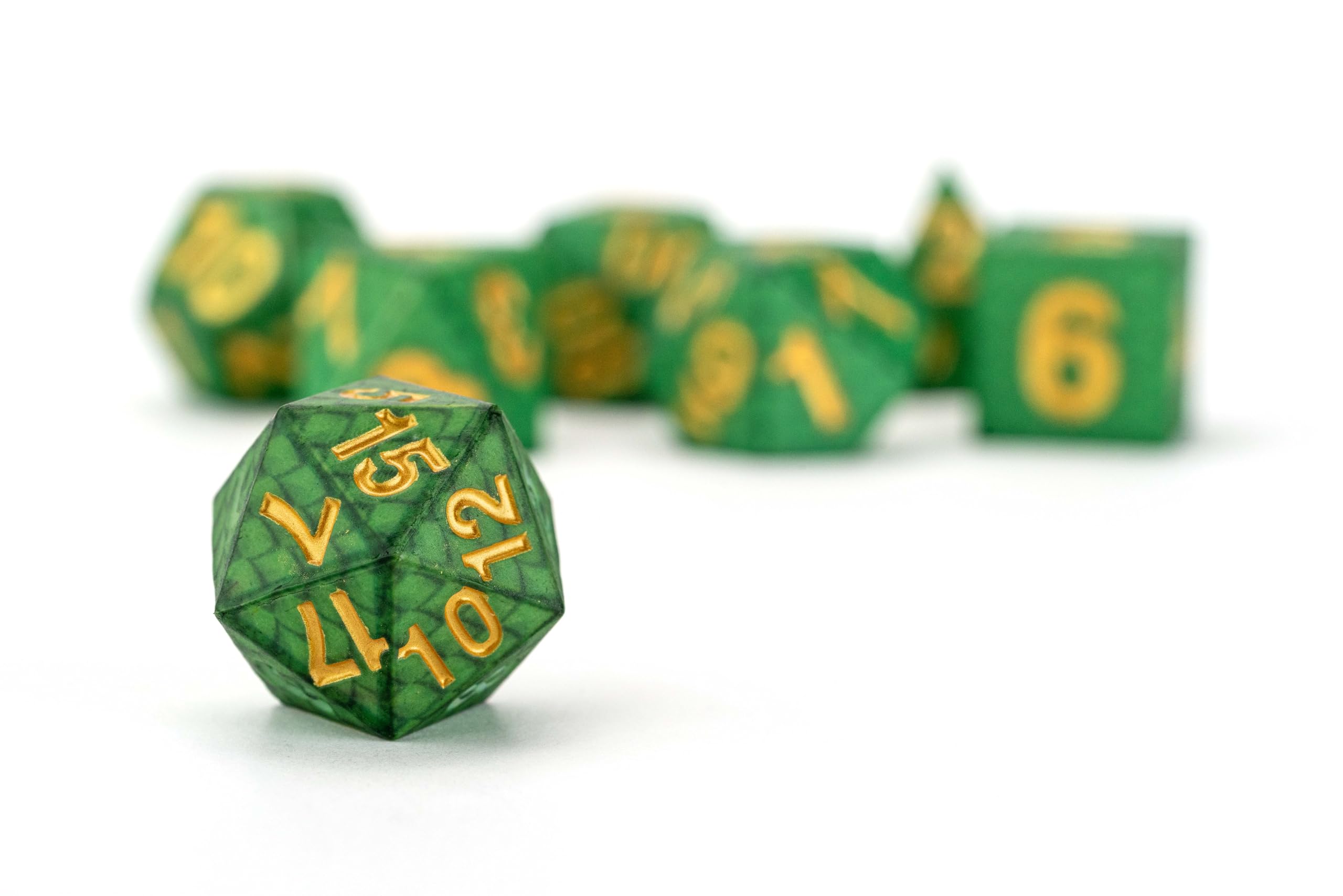 Metallic Dice Games Dragon Storm Silicone Dice Set - 7-Piece Polyhedral, 16mm, Green Dragon Scale Effect 4