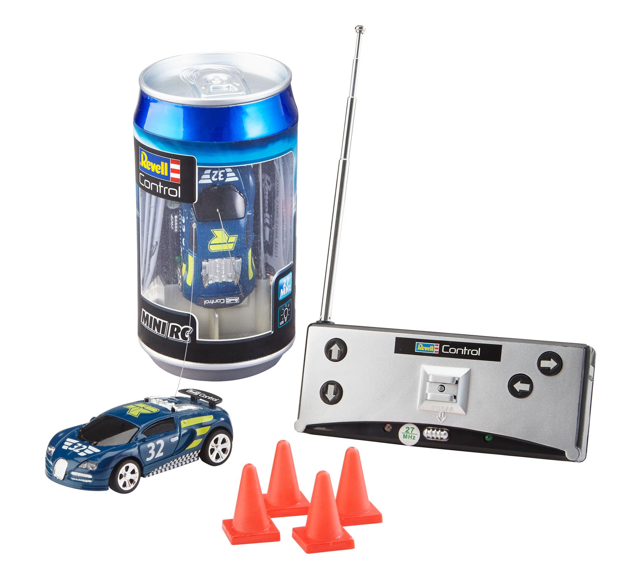 Revell Control 23561 Mini RC Racing Car - 27MHz Remote, LED Light, Quick Charge | Multicolor