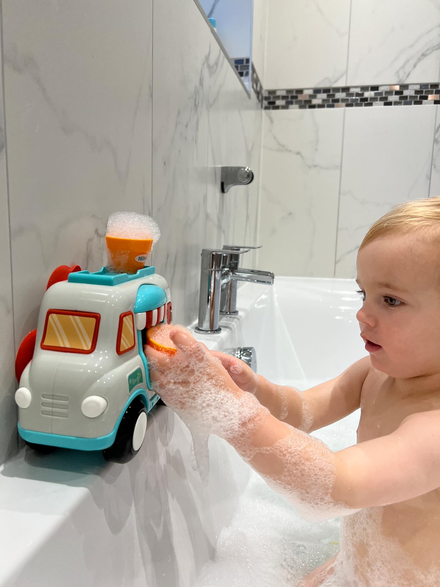 Nuby Ice Cream Shop Bubble Machine Bath Toy - Suction Cups | 2 Cones Included 10