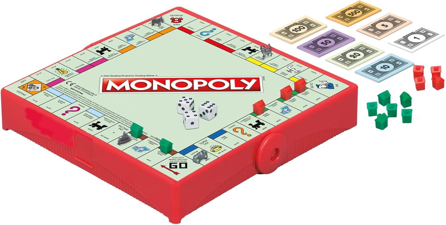 Monopoly Grab and Go Game - Portable Travel Board Game for 2-4 Players