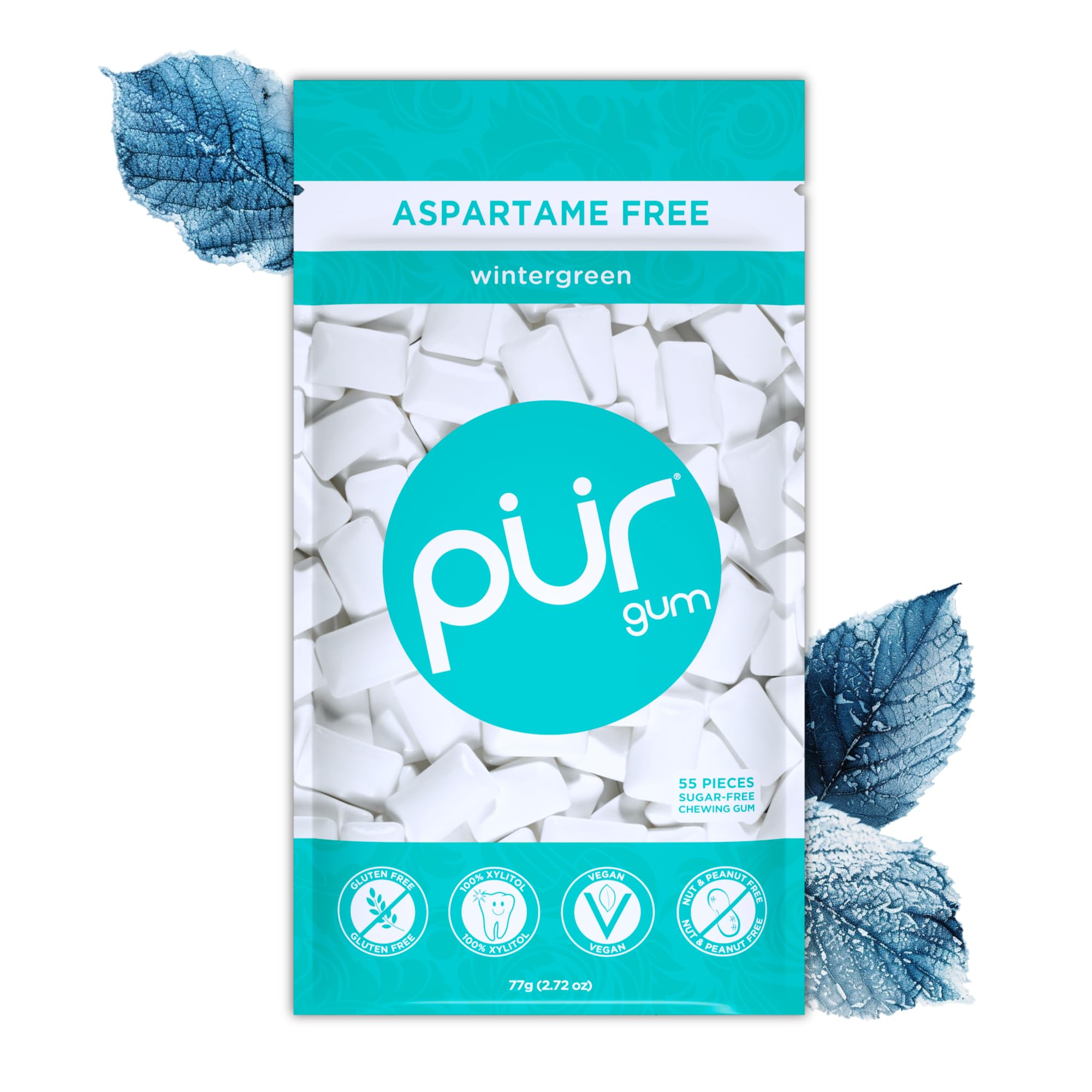 PUR Gum - Sugar Free Wintergreen Chewing Gum | Xylitol Sweetened | Vegan & Keto Friendly | 55 Count