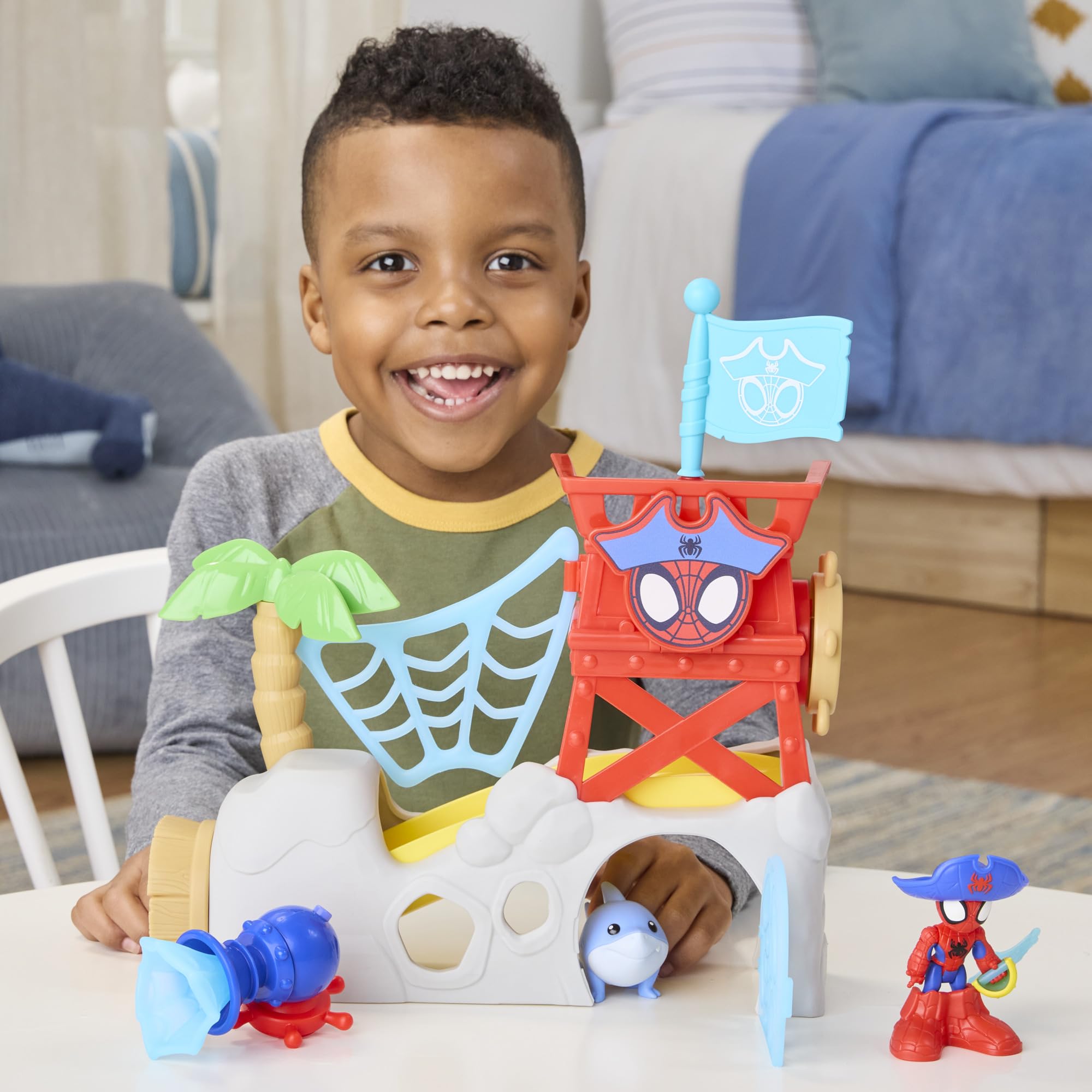 Spidey and His Amazing Friends Water-Webs Spidey Island Playset - Trapdoor Slide & Web Features for Ages 3+ 5