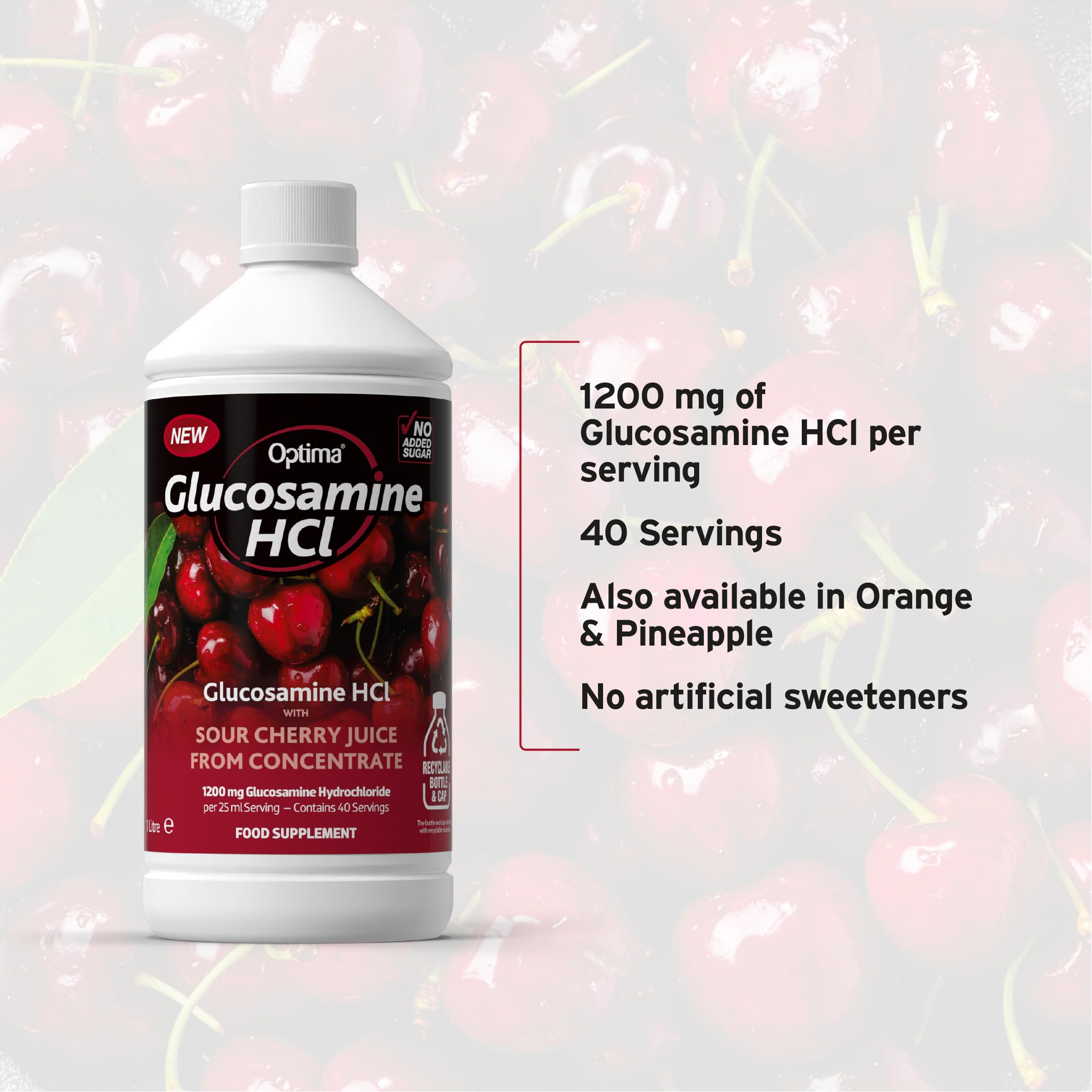 Optima Glucosamine HCl 1200 mg with Sour Cherry Juice Concentrate, No Added Sugar, Vegan Liquid Supplement 5
