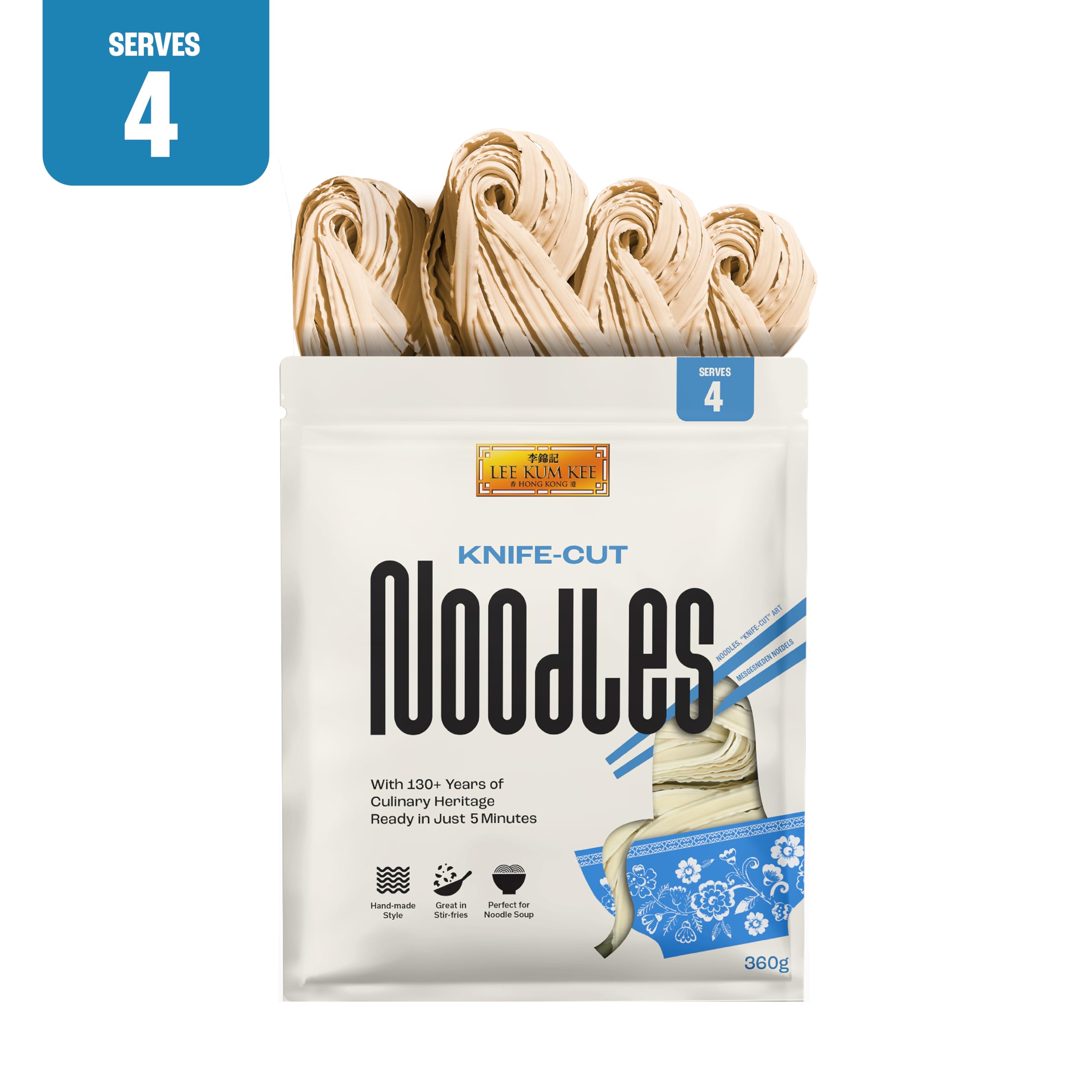 Lee Kum Kee Knife-Cut Noodles - Hearty Chewy Bite | Ready in 5 Mins | 360g Pack