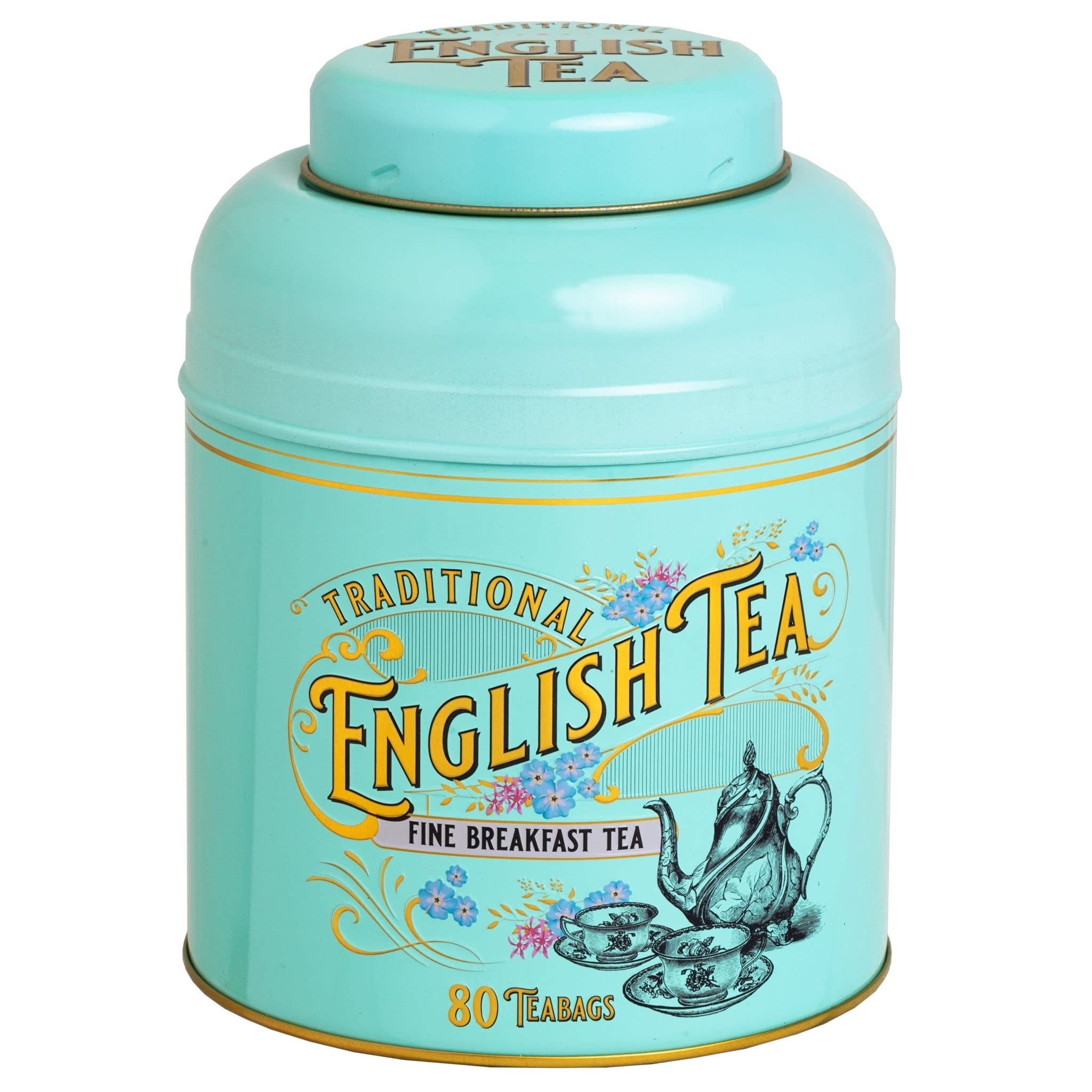 New English Teas Vintage Victorian Mint-Green Tea Caddy with 80 English Breakfast Teabags 12
