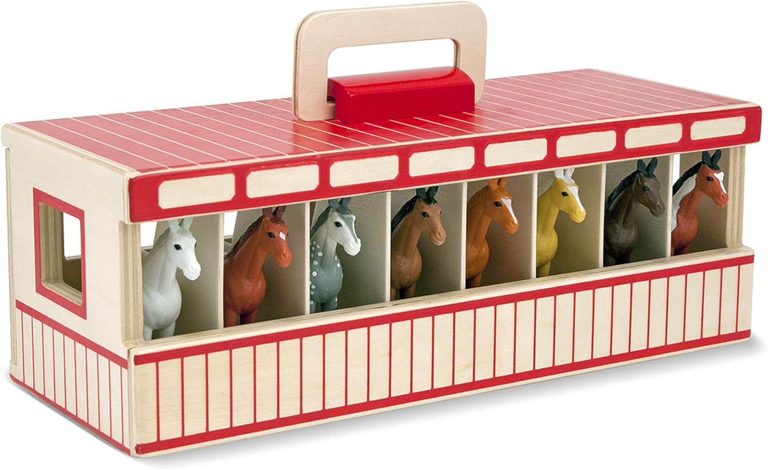 Melissa & Doug Take-Along Show-Horse Stable Playset - Wooden Pretend Play Toy with 8 Horses, Ages 3+