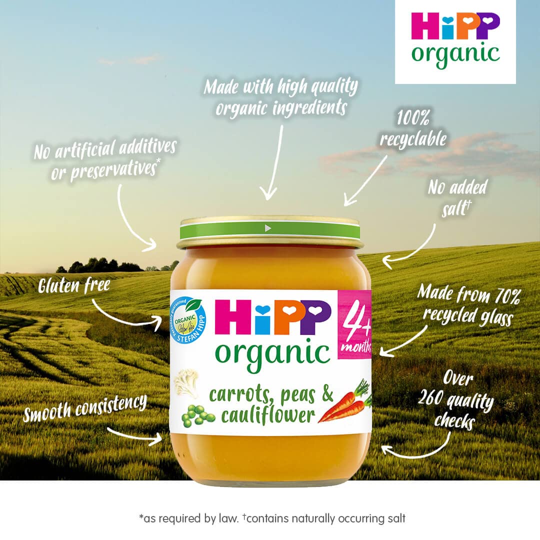 HiPP Organic Carrots, Peas & Cauliflower Baby Food Jar 4+ Months 125g (Pack of 2) 4