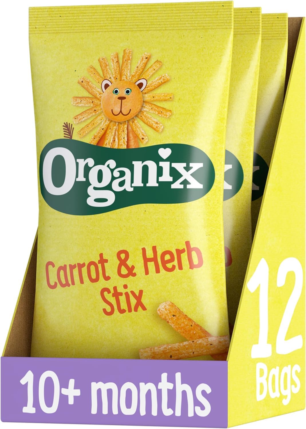 Organix Carrot & Herb Stix Organic Finger Food Snack for Toddlers 10+ Months, 3 Packs (4 x 15g Each)