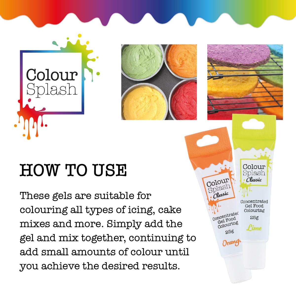 Colour Splash - Reds 5 Pack Food Colouring Gels, Highly Concentrated, Easy to Use Squeezy Tubes for Cakes & Icing 7