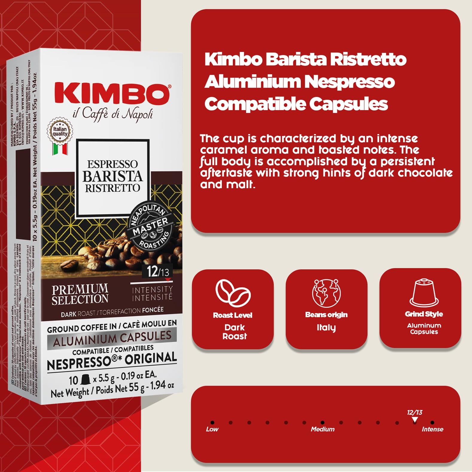 Kimbo Espresso Barista Ristretto Kaffeekapseln (10 Aluminiumpads) | Nespresso-kompatibel | Dunkel gerösteter italienischer Kaffee 4