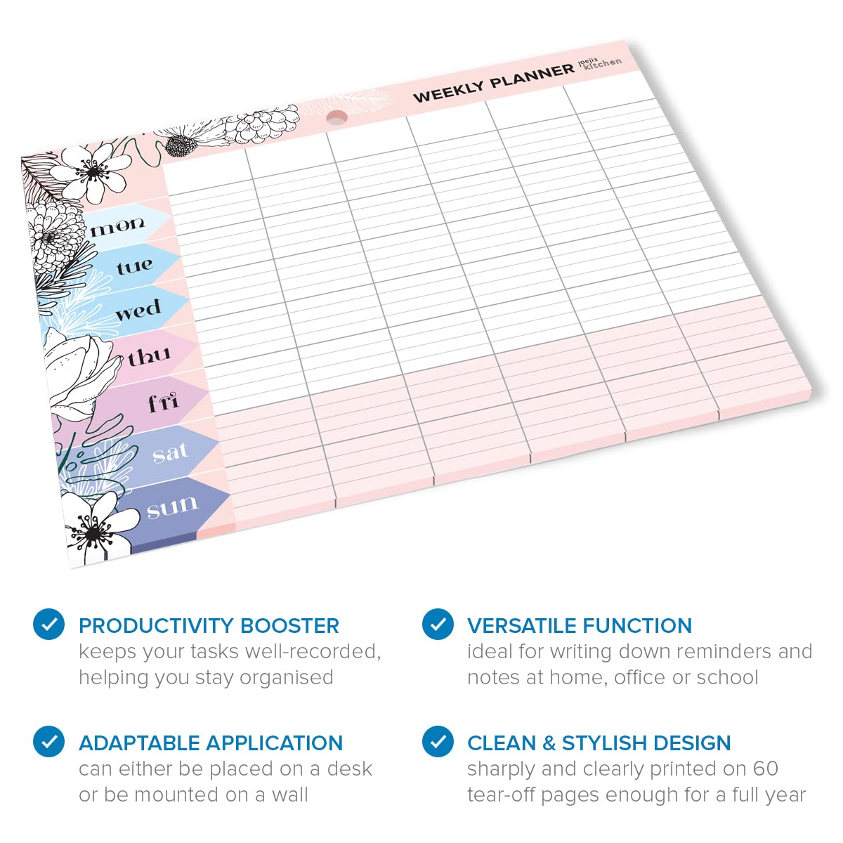 joeji's Kitchen Weekly Planner Pad - 60 Sheets | Pink A4 | Meal Planning 6