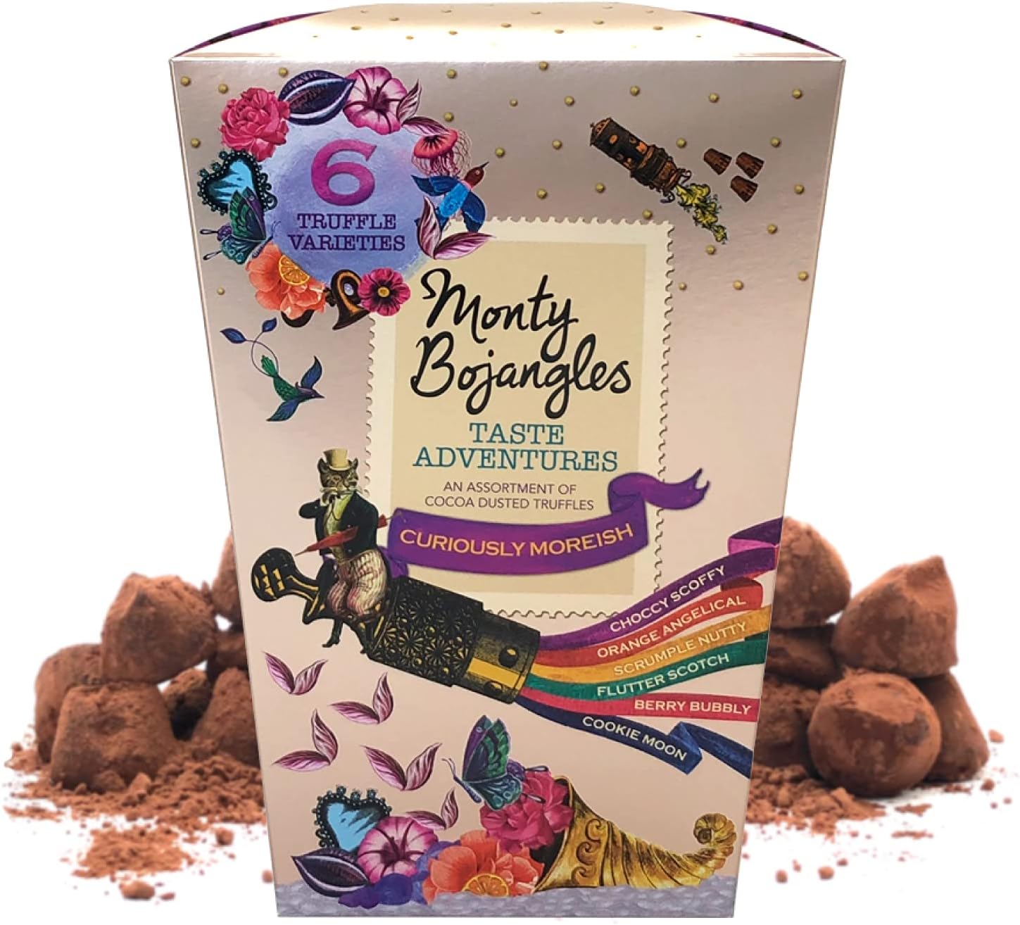 Monty Bojangles Taste Adventures Cocoa Dusted Truffles Assortment - 6 Flavour Luxury Chocolate Gift Box, 225g