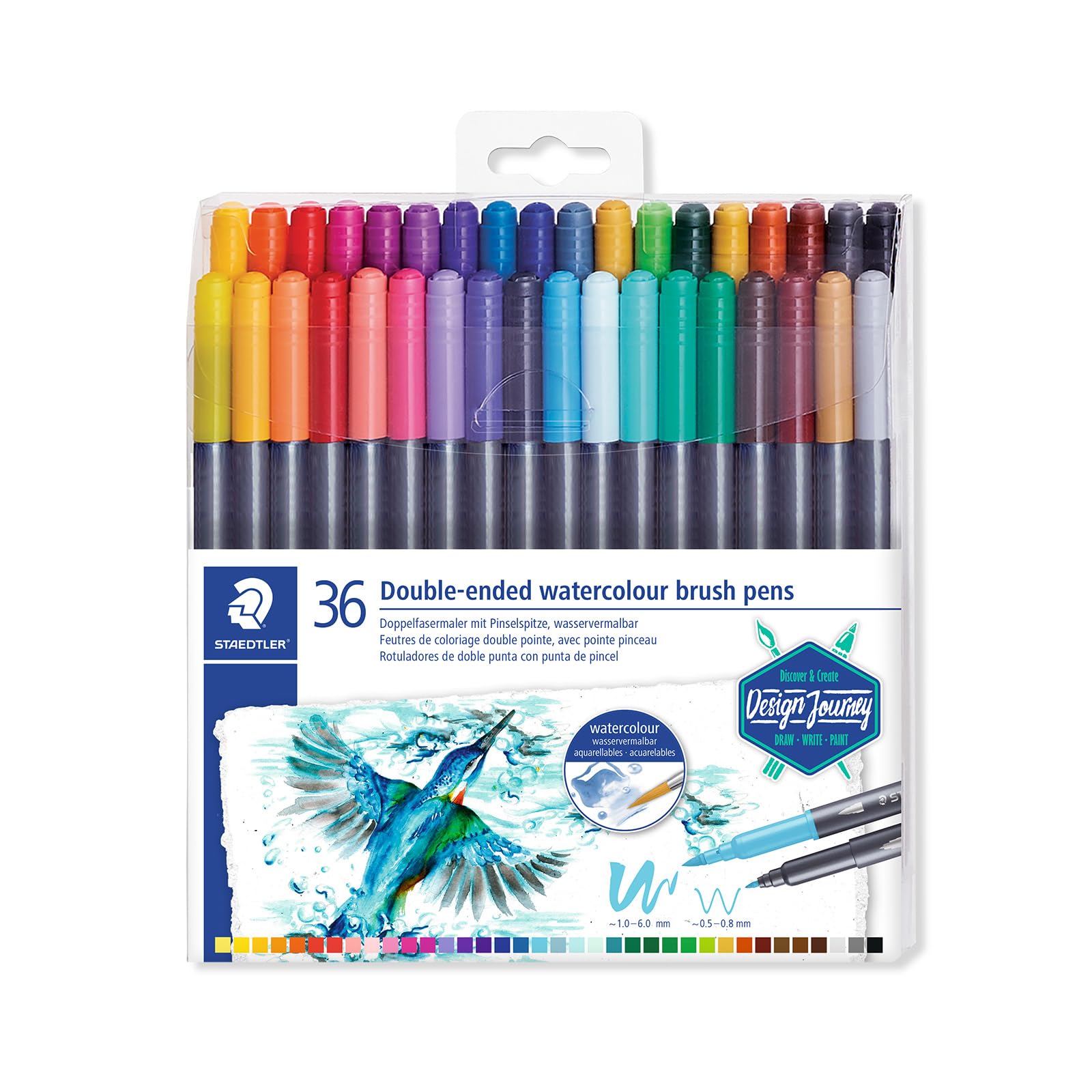 STAEDTLER 3001 TB36 Double Ended Watercolour Brush Pens - 36 Assorted Colours