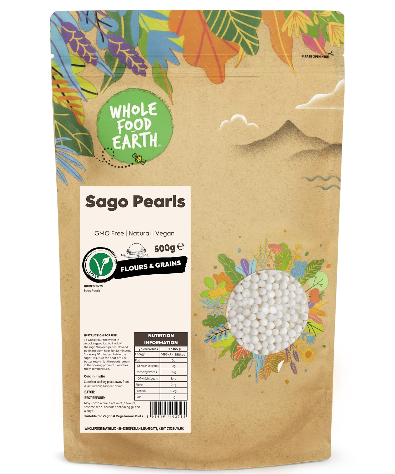 Wholefood Earth Sago Pearls 500g | GMO-Free | Natural | Recyclable Packaging