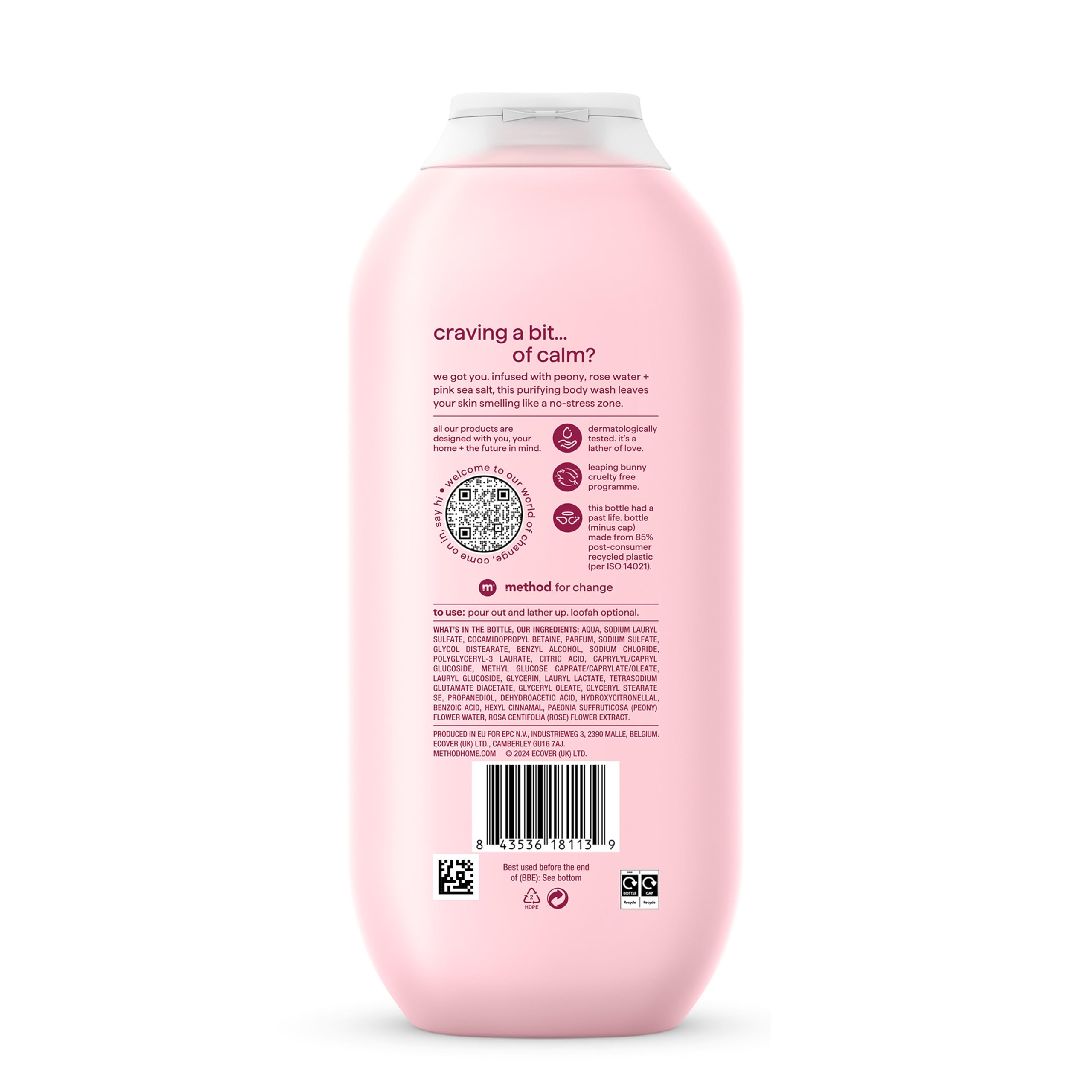 Method - Pure Peace Body Wash (Shower Gel) with Peony, Rose Water & Pink Sea Salt 4
