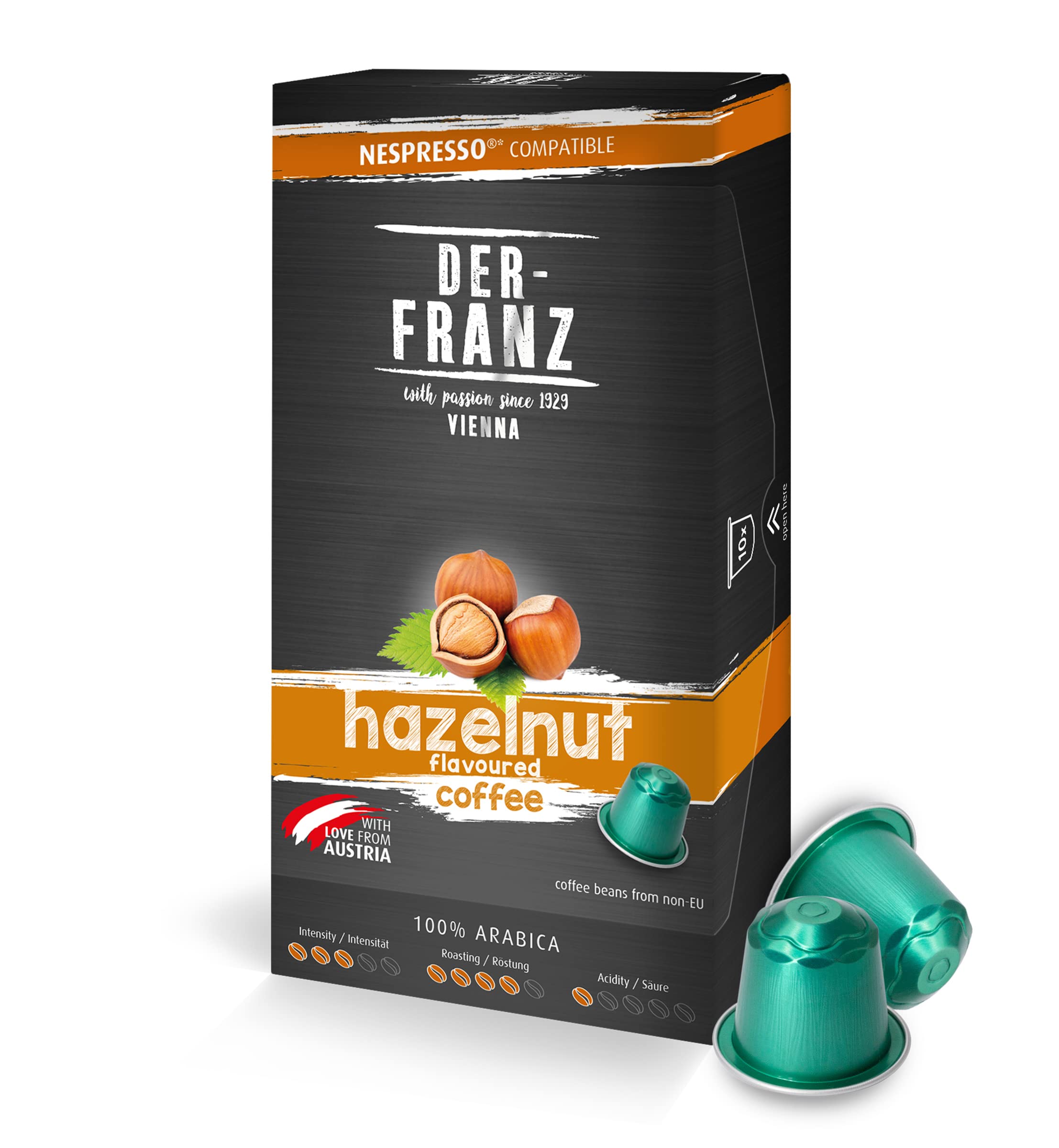Der-Franz Nespresso Compatible Coffee Capsules - Hazelnut Aroma, 10 Capsules