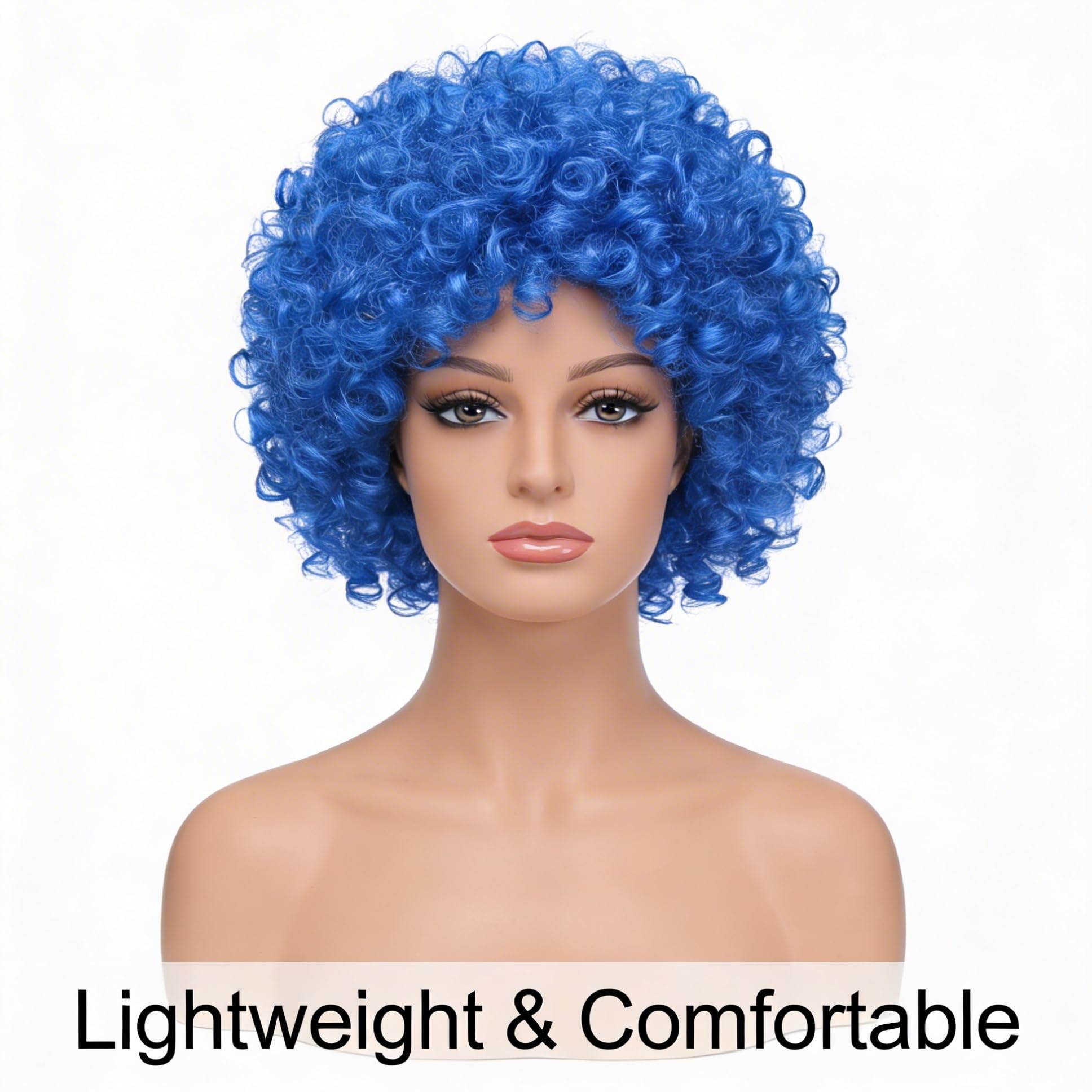 SHATCHI Unisex Adult Blue Afro Wig - Curly Bouncy Hair | Fir Resistant | Adjustable Fit 6
