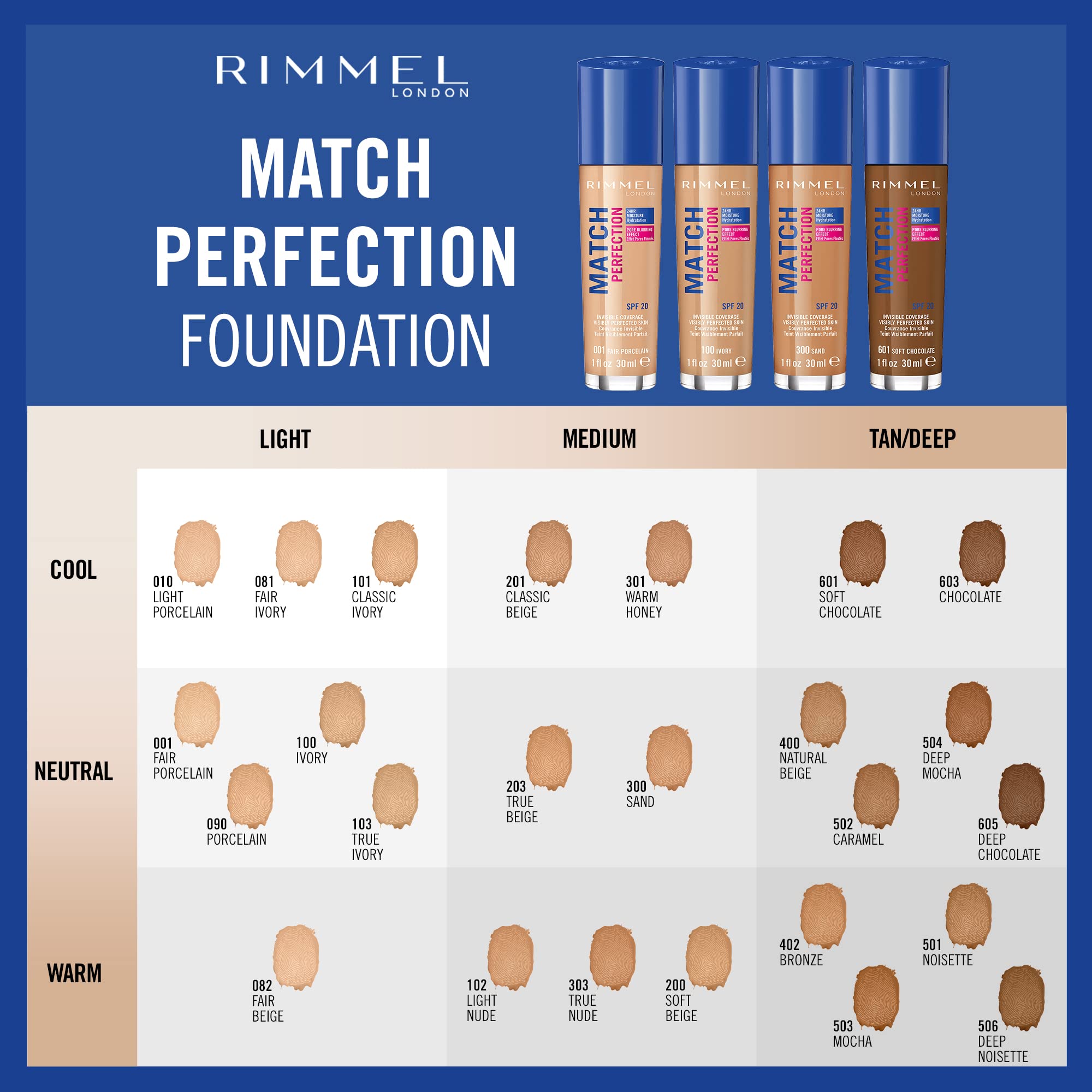Rimmel Match Perfection Foundation - True Beige 203, Medium Coverage, 24hr Hydration, SPF20, Cruelty-Free 3