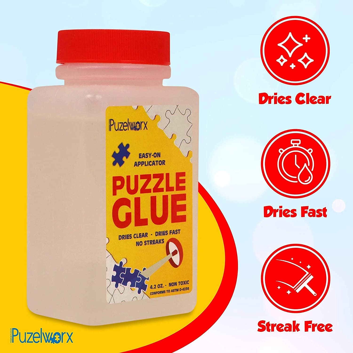 Playkidiz PuzzleWorx-Glue Non-Toxic Jigsaw Puzzle Glue - 2-Pack 248 mL with Scraper 4
