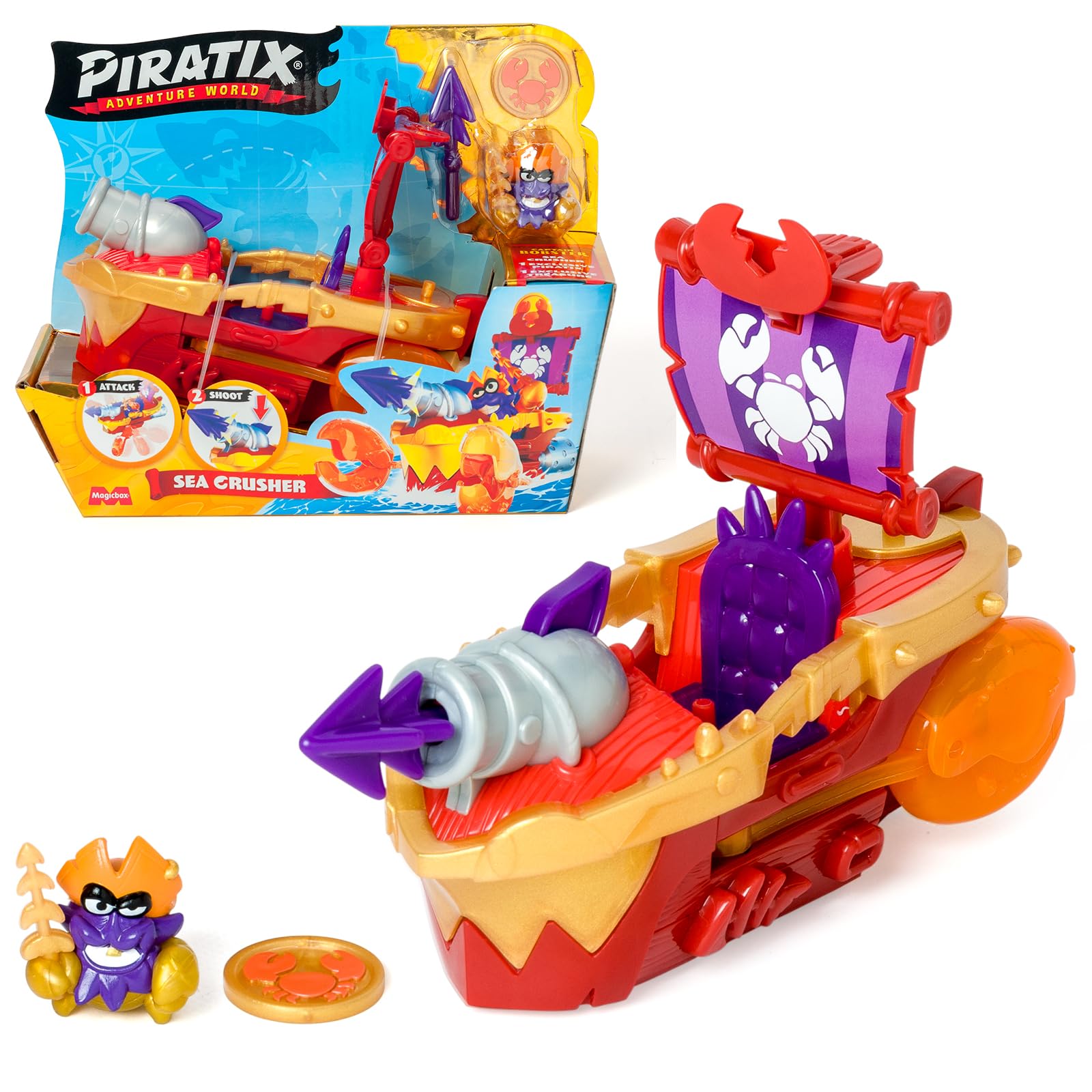 PIRATIX Sea Crusher Pirate Ship Playset - Crab-Themed Adventure with Captain Lobster Figure