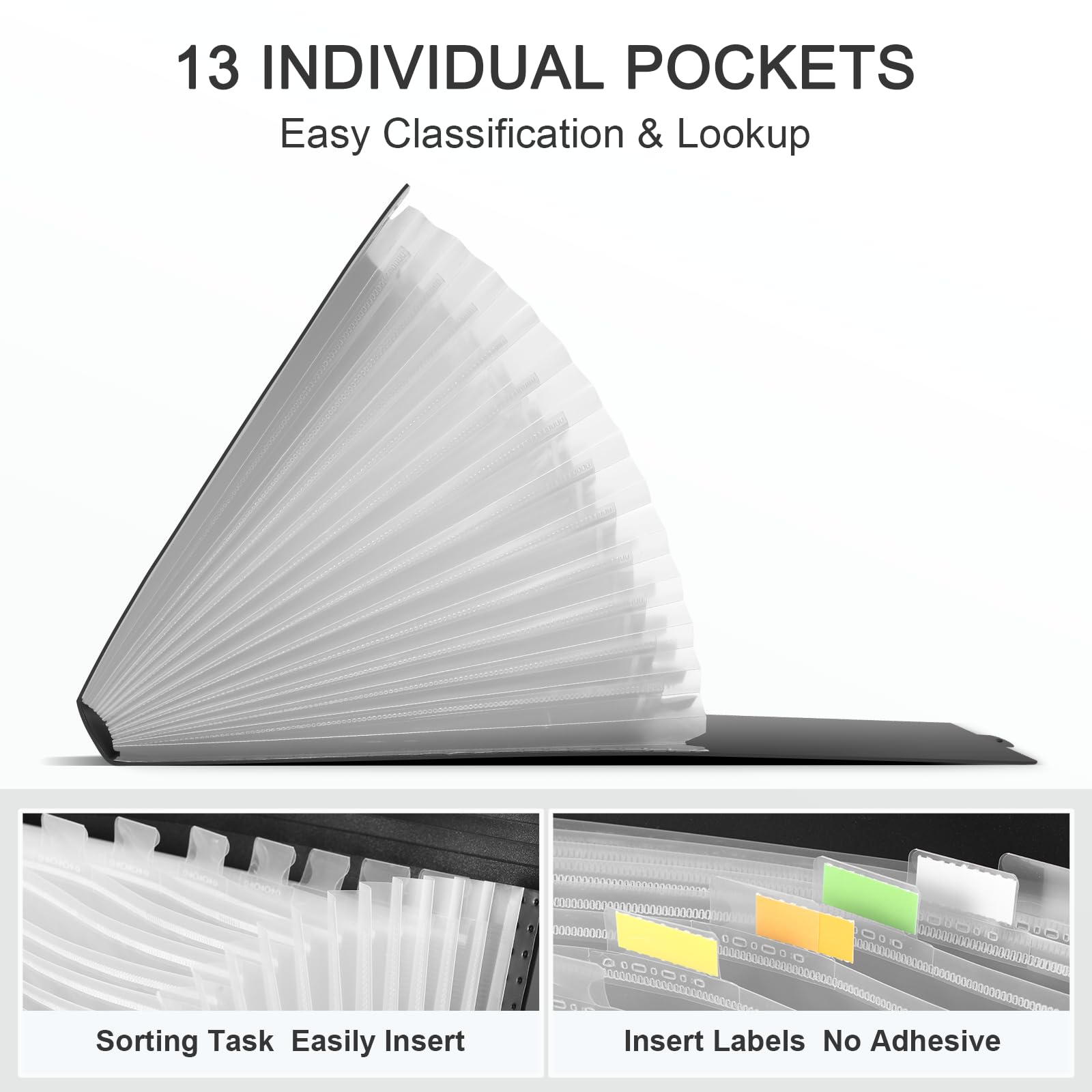 Diboniur A4 Expanding File Organiser - 13 Pockets, Black PP Material | Holds 500 Sheets