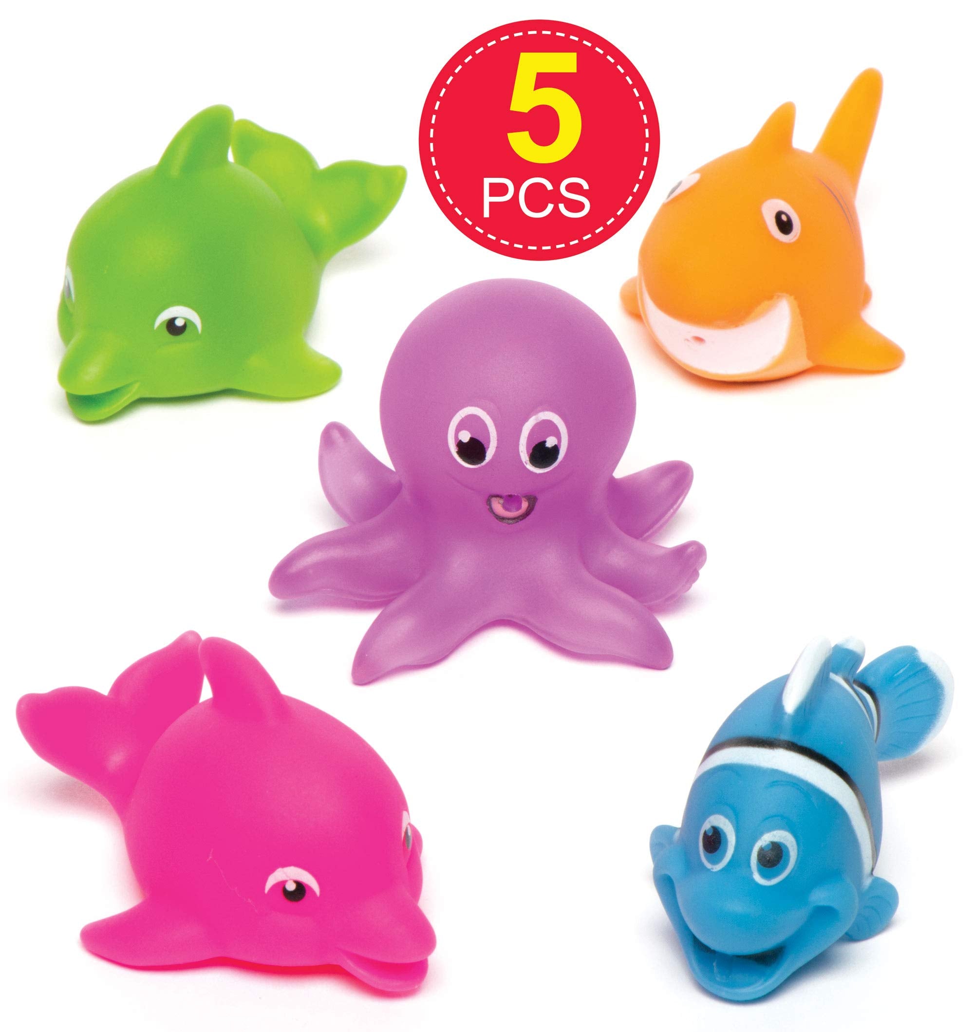 Baker Ross Sealife Squirters - Soft Rubber Bath Toys for Kids | Pack of 5 | Ages 3+