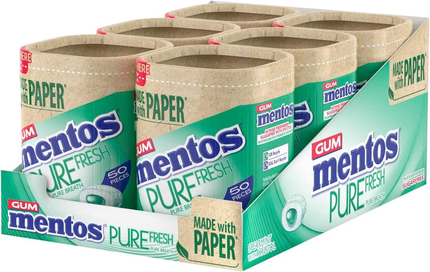 MENTOS PURE FRESH Sugar-Free Chewing Gum - Spearmint Liquid Filled | 6 Pack (730g Total)