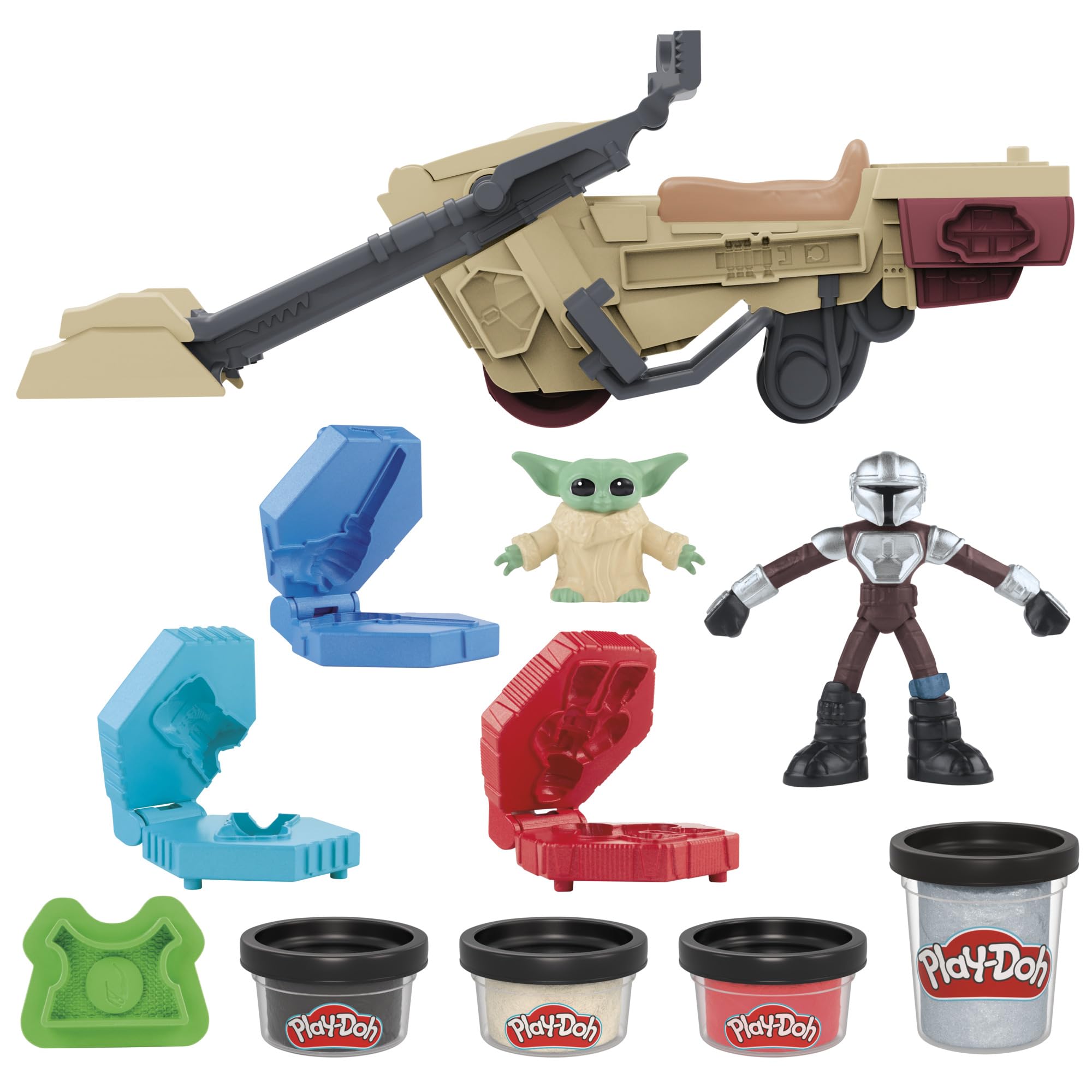 Play-Doh STAR WARS: THE MANDALORIAN Launching Speeder Playset - Action Figures & Vehicle for Kids 4+