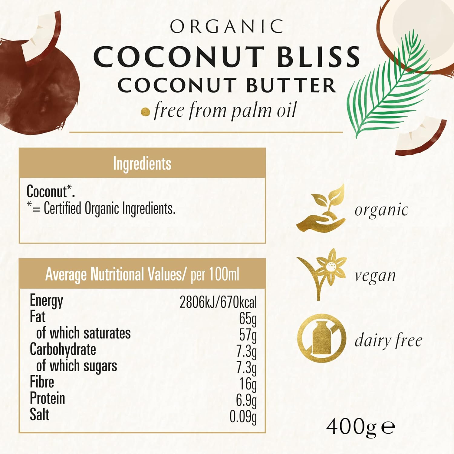 Biona Organic Coconut Bliss – 100 % cremige Bio-Kokosbutter, 400 g 3