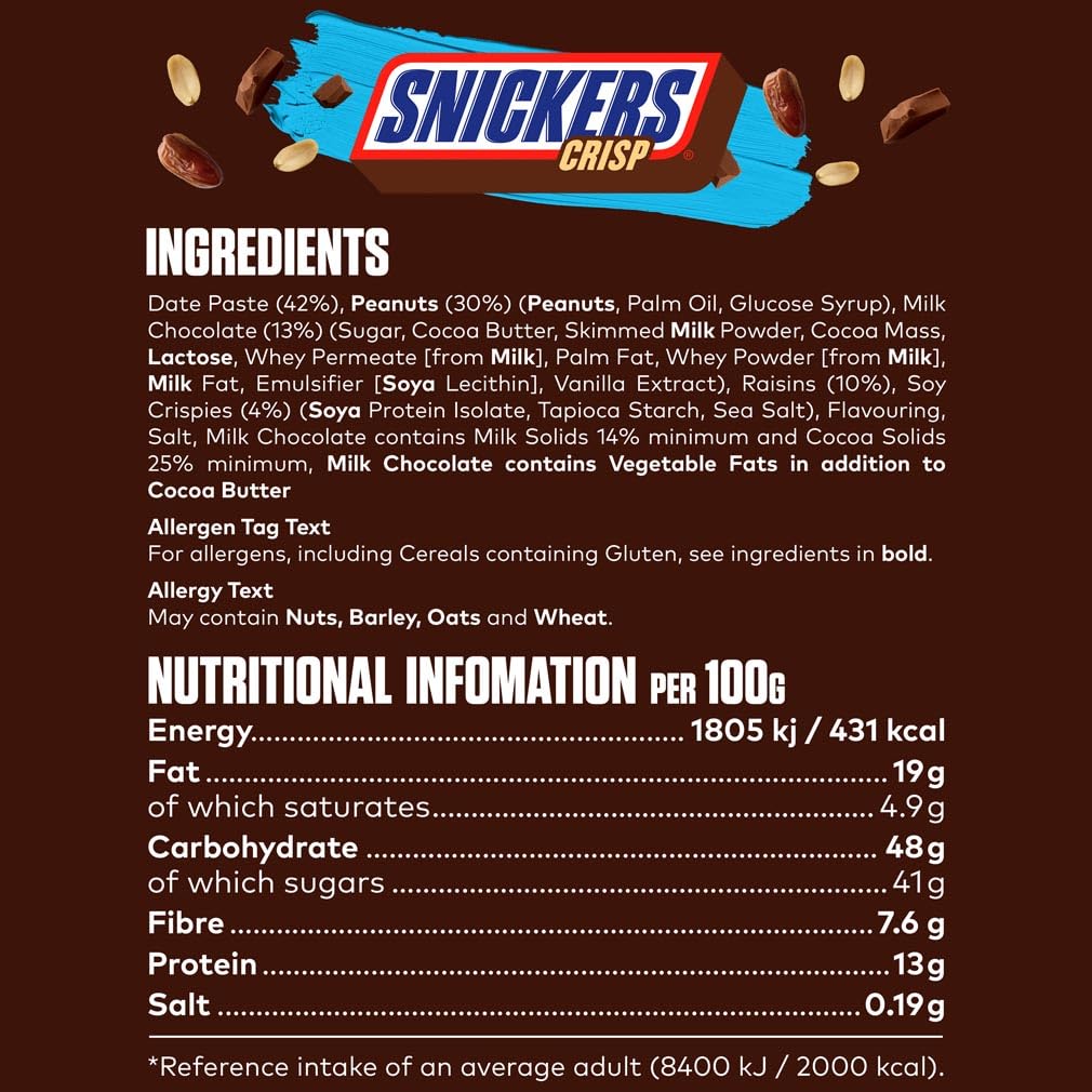 Snickers Crisp Fruit & Nut Milk Chocolate Snack Bars - 18 x 40g 5