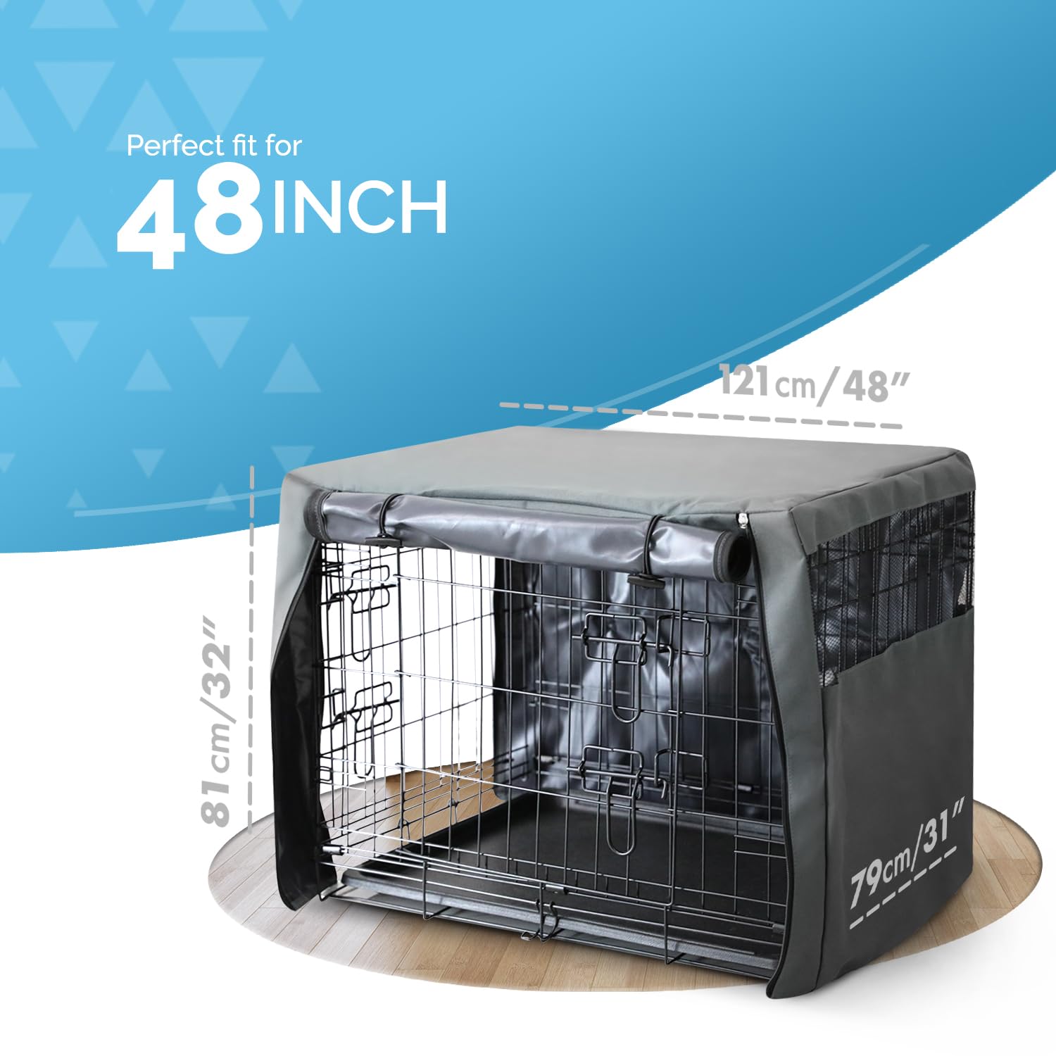 FurDreams Premium Crate Cover - Durable Polyester with PVC Coating | Grey | 48 Inch