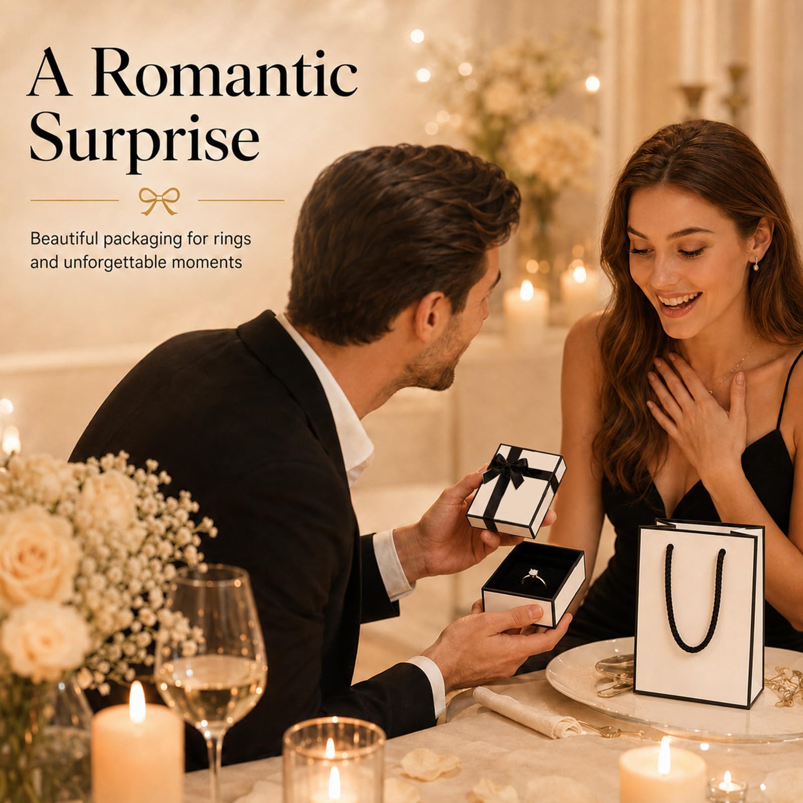 Admygo Premium Black & White Jewelry Gift Box Set with Matching Bag | 7x9x3cm Box 5