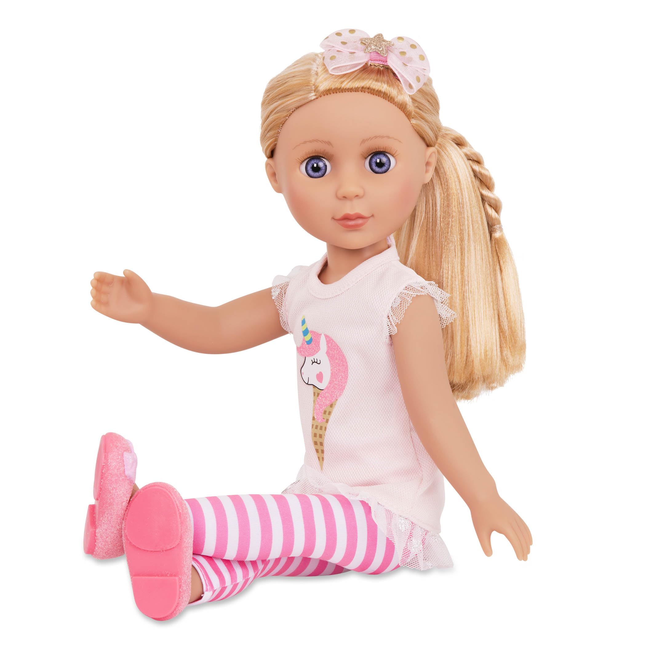 Glitter Girls Lacy - 14-Inch Posable Fashion Doll with Blonde Hair & Purple Eyes - Pink Tunic Outfit 11