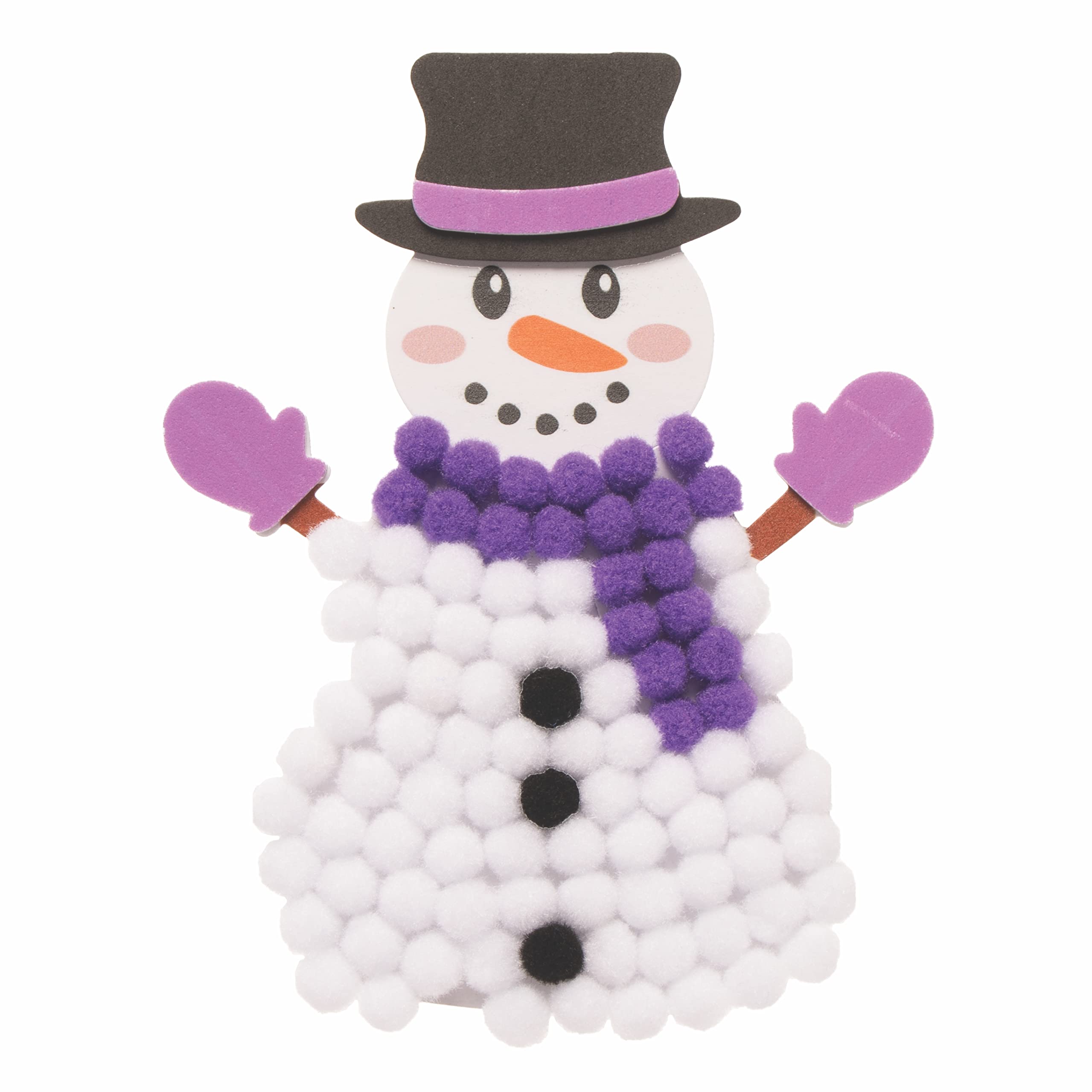 Baker Ross Snowman Pom Pom Art Kit - Pack of 5 Christmas Craft Kits for Kids 8