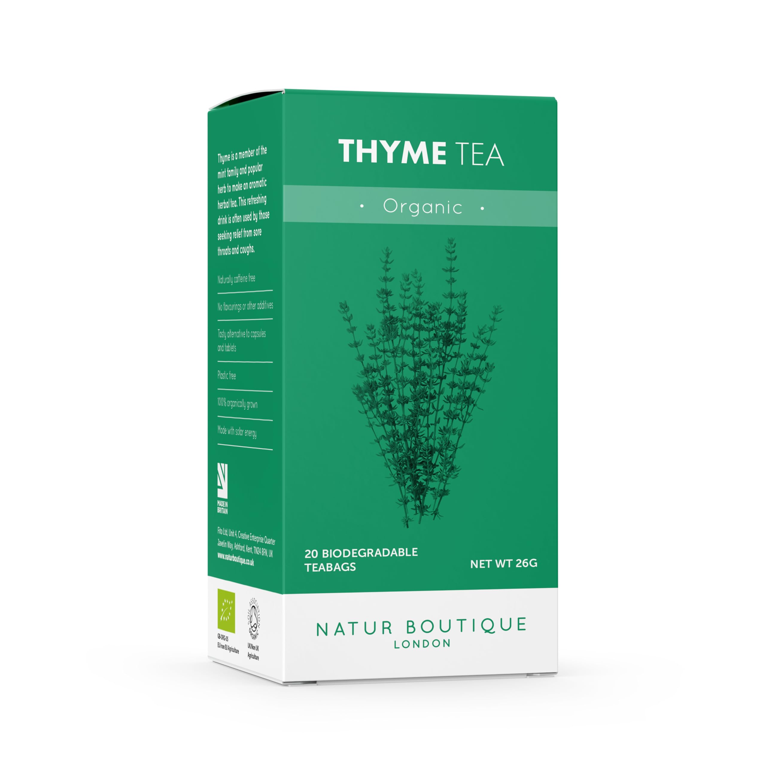 Natur Boutique Organic Thyme Tea - 20 Plastic-Free Herbal Tea Bags