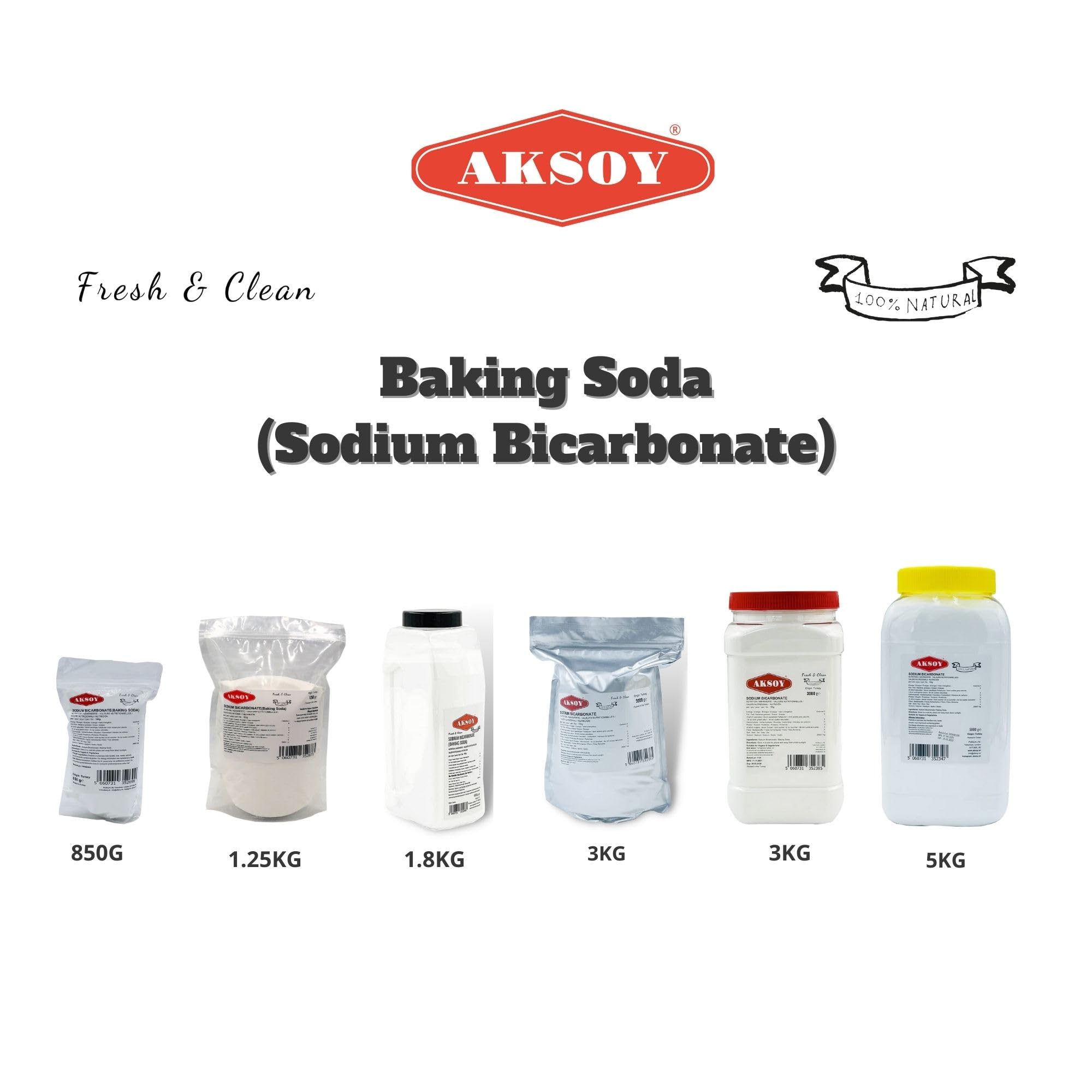 Aksoy Pure Baking Soda 1250g - Sodium Bicarbonate Powder for Baking & Cleaning 9