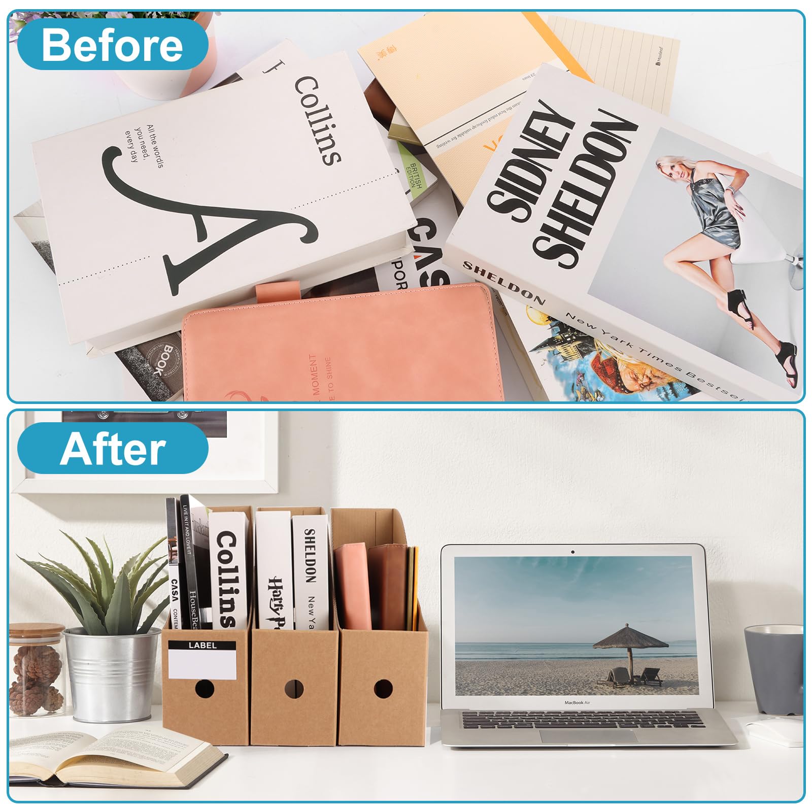 ASelected 10 Pcs Magazine File Holders - Premium Cardboard, Cowhide Color | 26x27x9cm 7