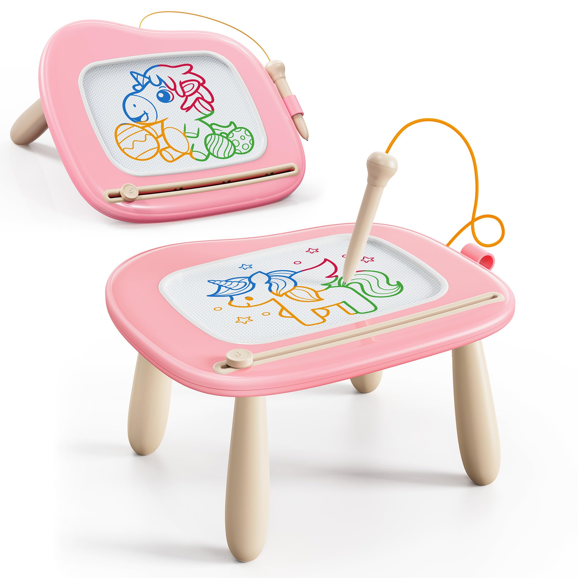 KOKODI Magnetic Drawing Board - 4 Color Zones | Adjustable Height | Pink | Ages 1-3