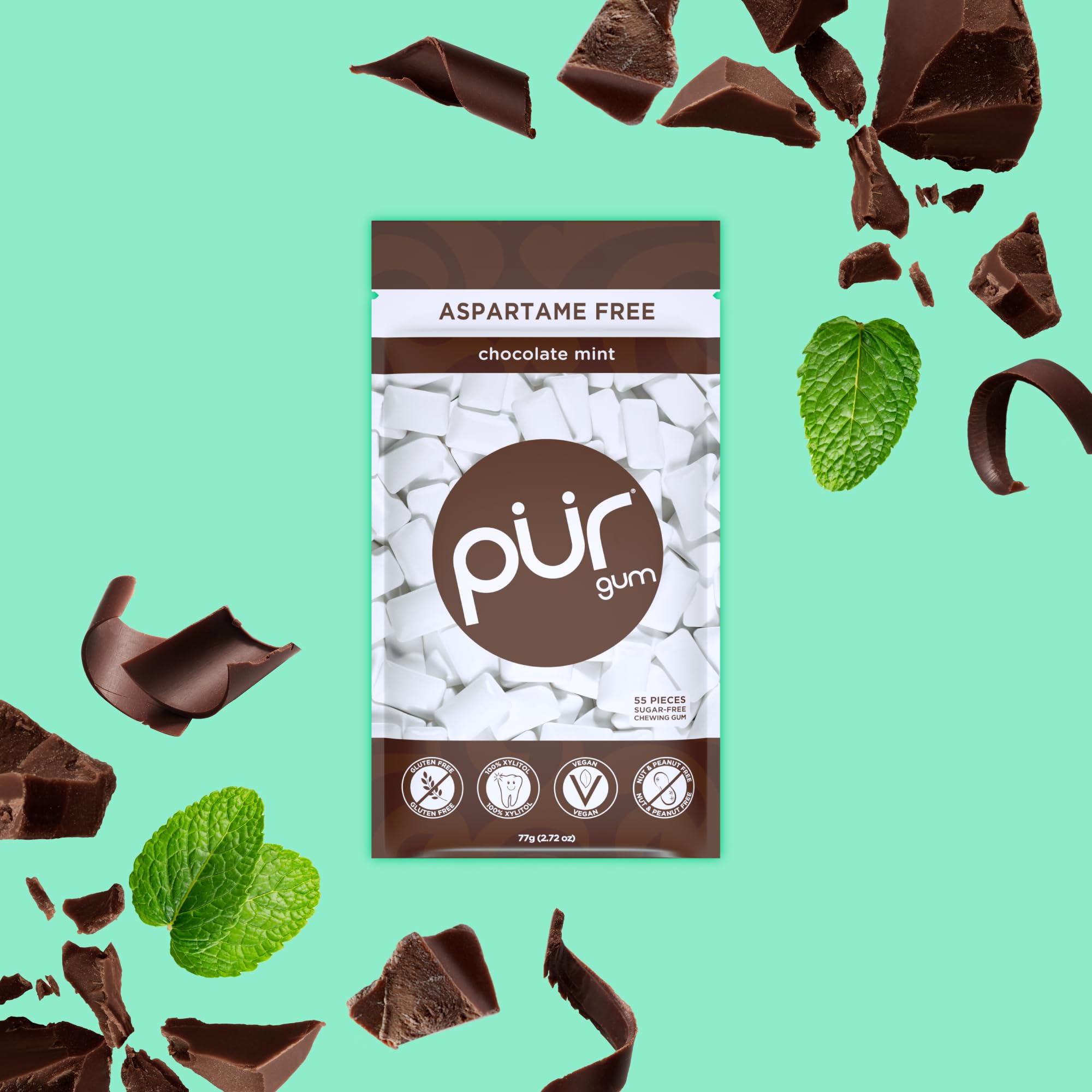 PUR - Natural Chocolate Mint Sugar-Free Chewing Gum (55 Pieces, Pack of 6) 5