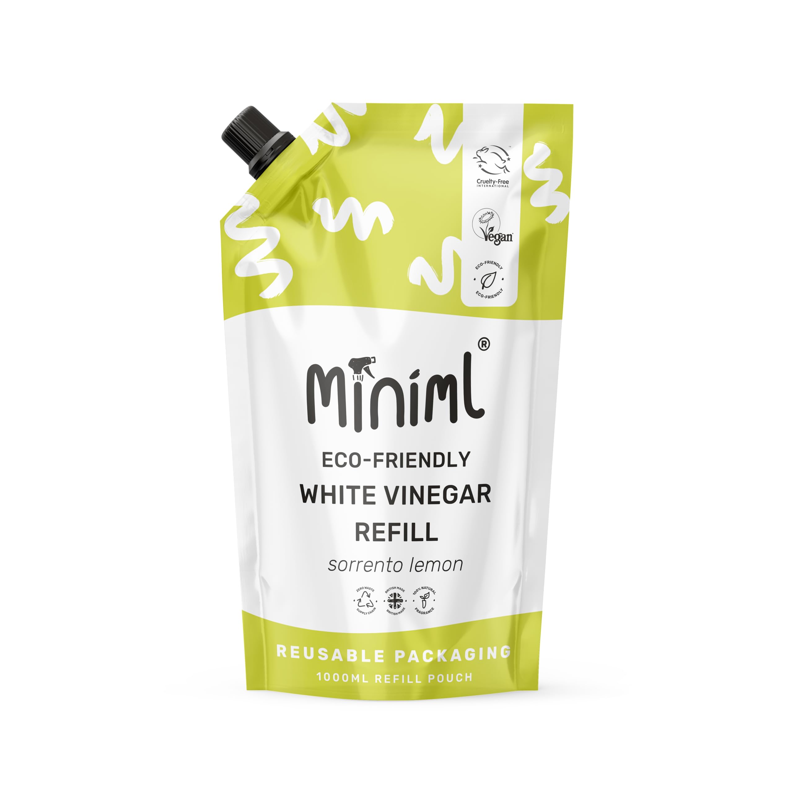 Miniml Eco White Vinegar Cleaning Lemon Scented 1L Refill - All Natural Multi-Surface Cleaner