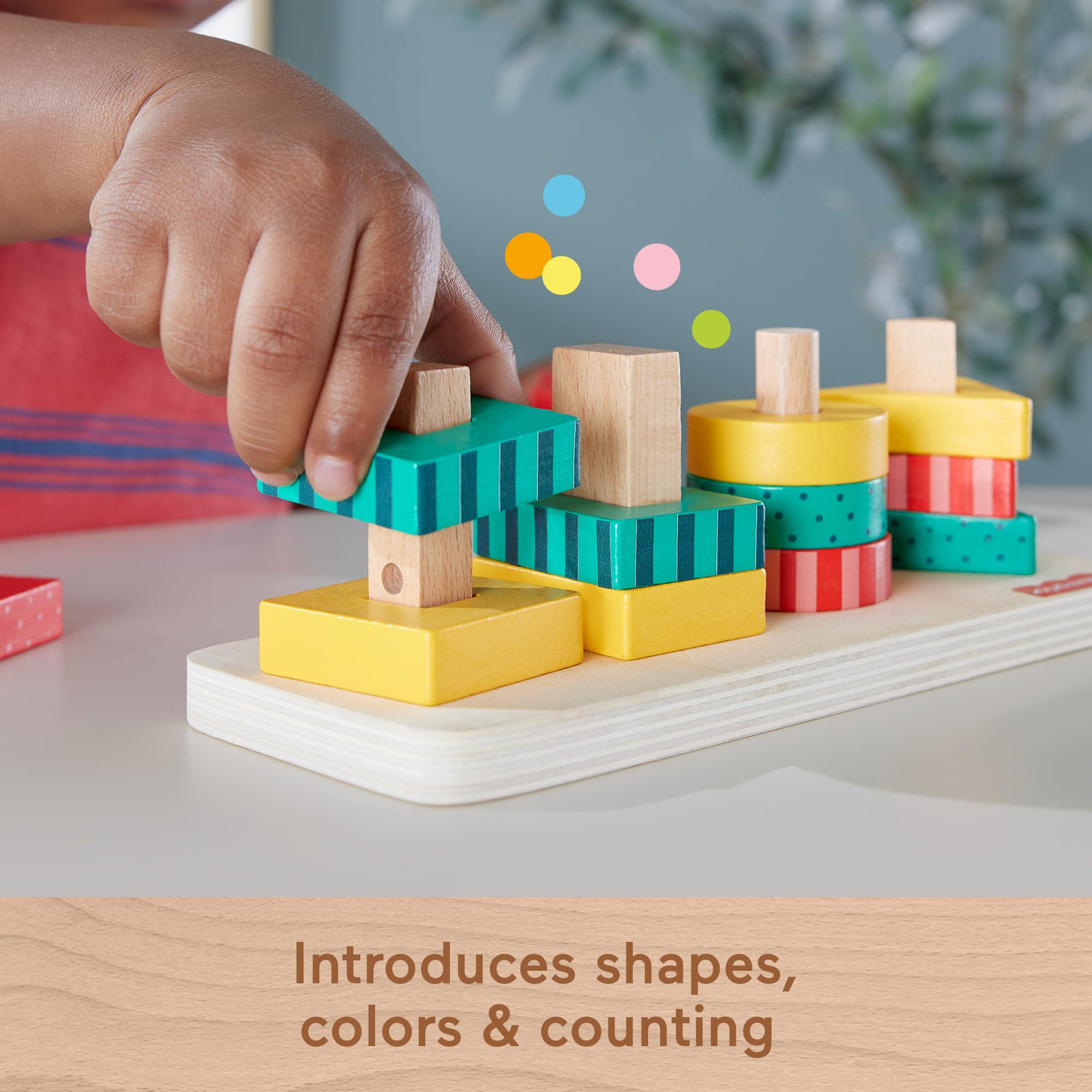 Fisher-Price Wooden Shape Stacker - Montessori-Style Sorting & Stacking Toy for Toddlers 2+ 5