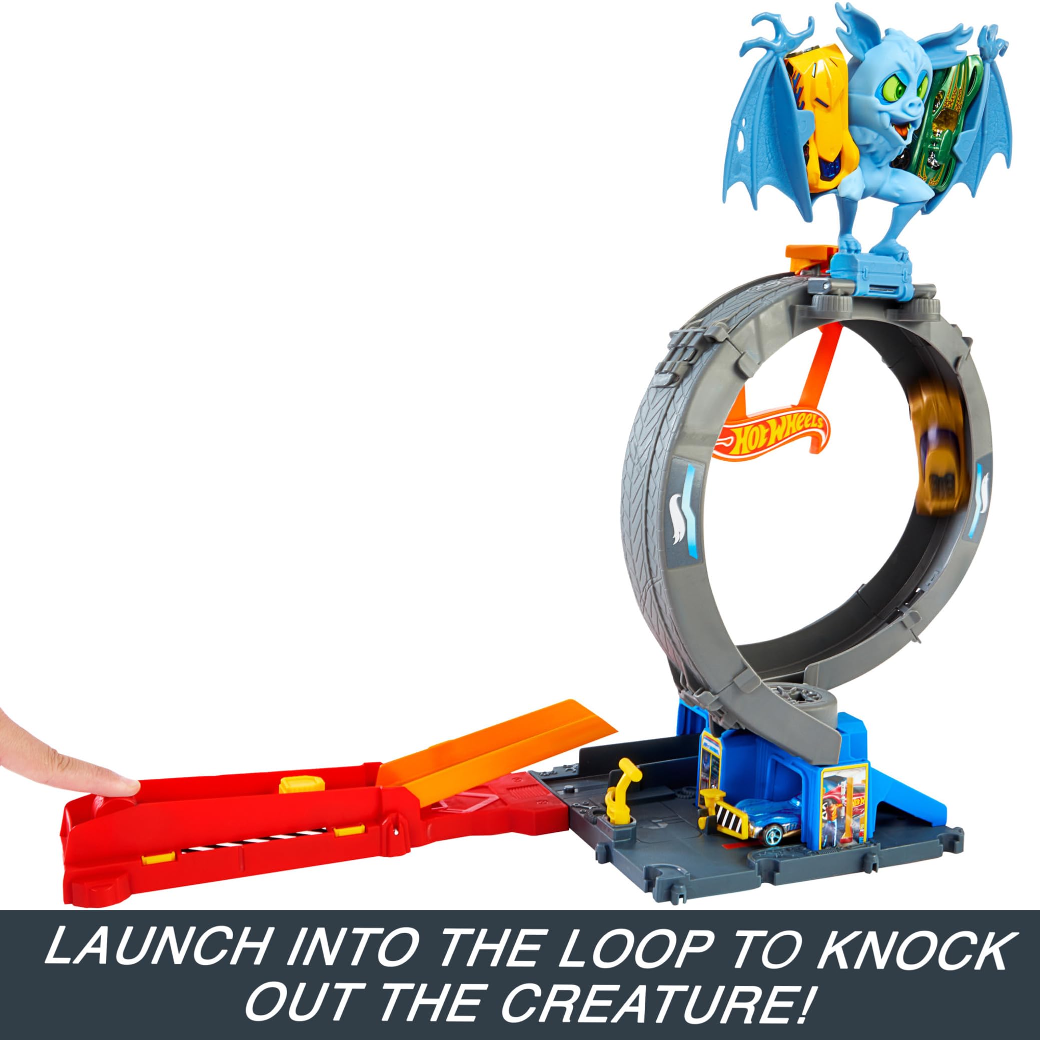 Hot Wheels City Bat Loop Attack Track Set - Adjustable Launcher & Loop, 1:64 Scale Car, HTN78 3