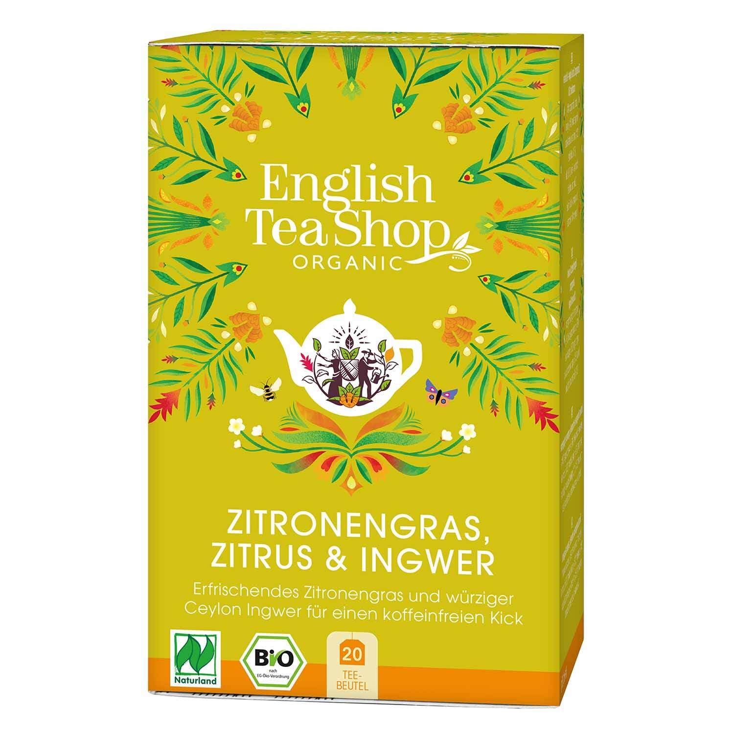 English Tea Shop Lemongrass Citrus & Ginger Herbal Tea - Caffeine-Free, 20 Tea Bags, 30g