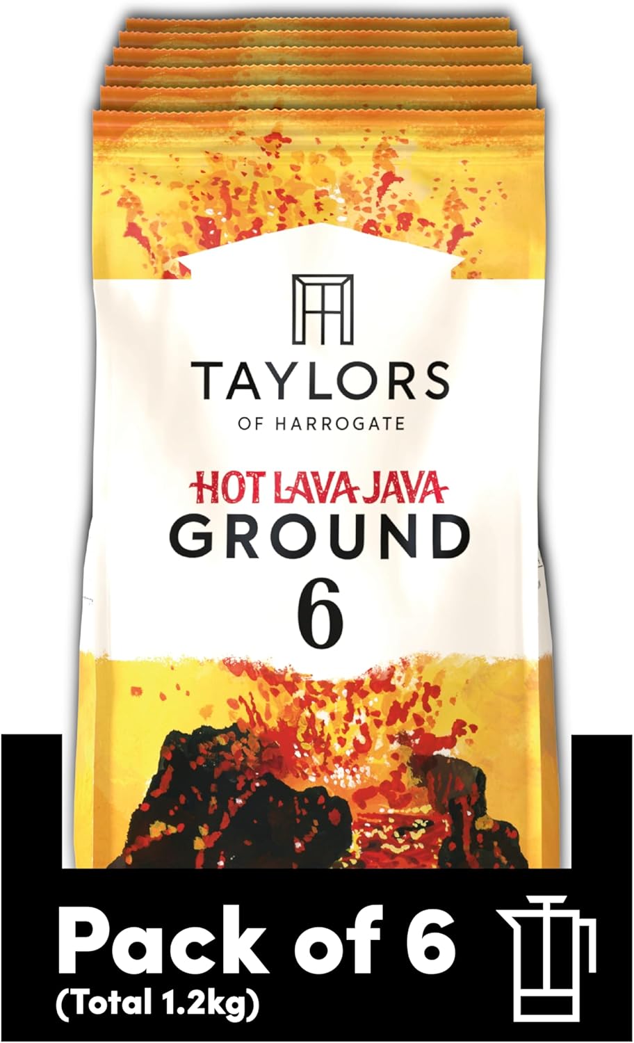 Taylors of Harrogate Hot Lava Java Ground Coffee, 200g (Pack of 6) - 1.2kg Total