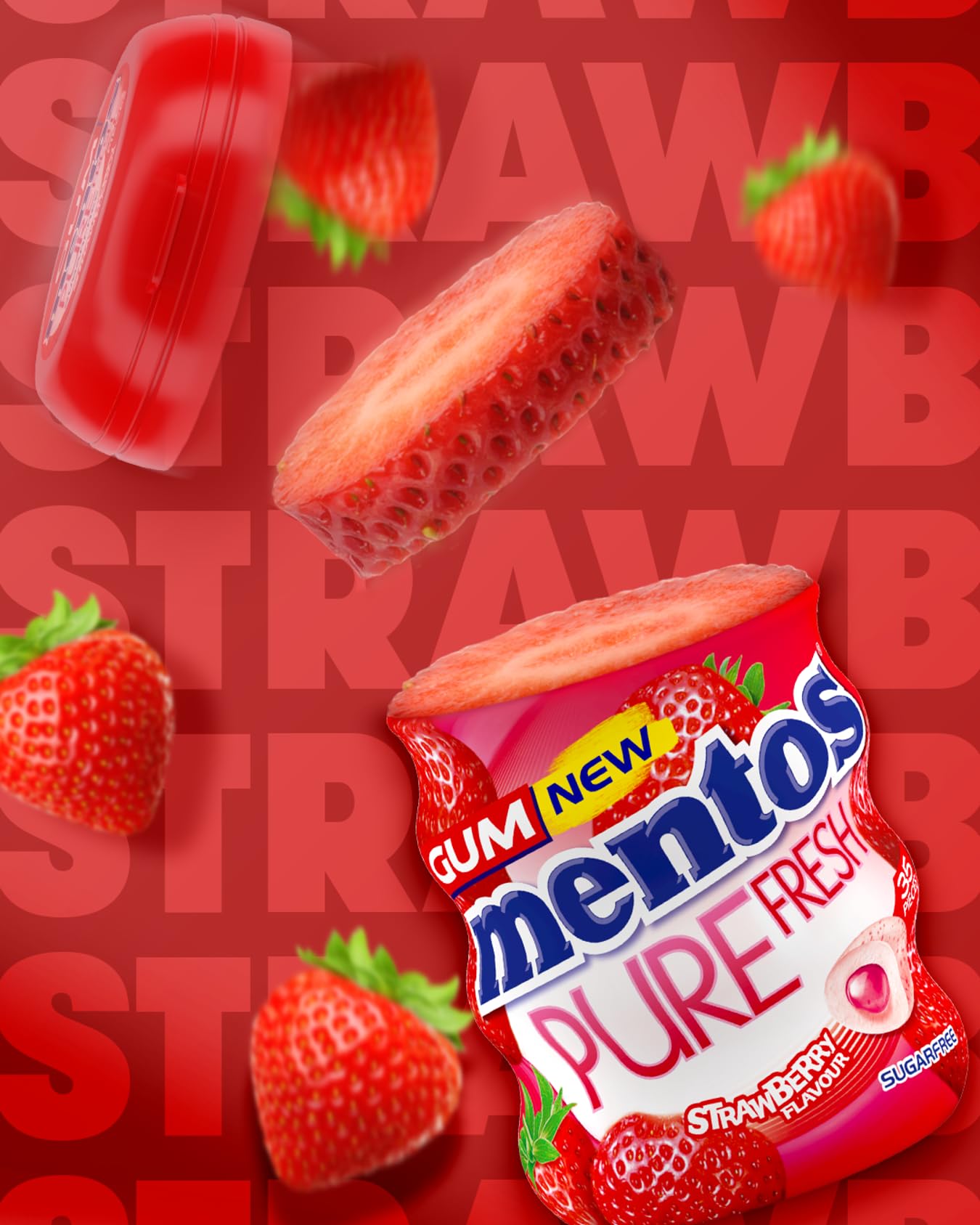 MENTOS Pure Fresh Strawberry Chewing Gum - Sugar-Free, Liquid Filled Centre | 35 Pieces 6