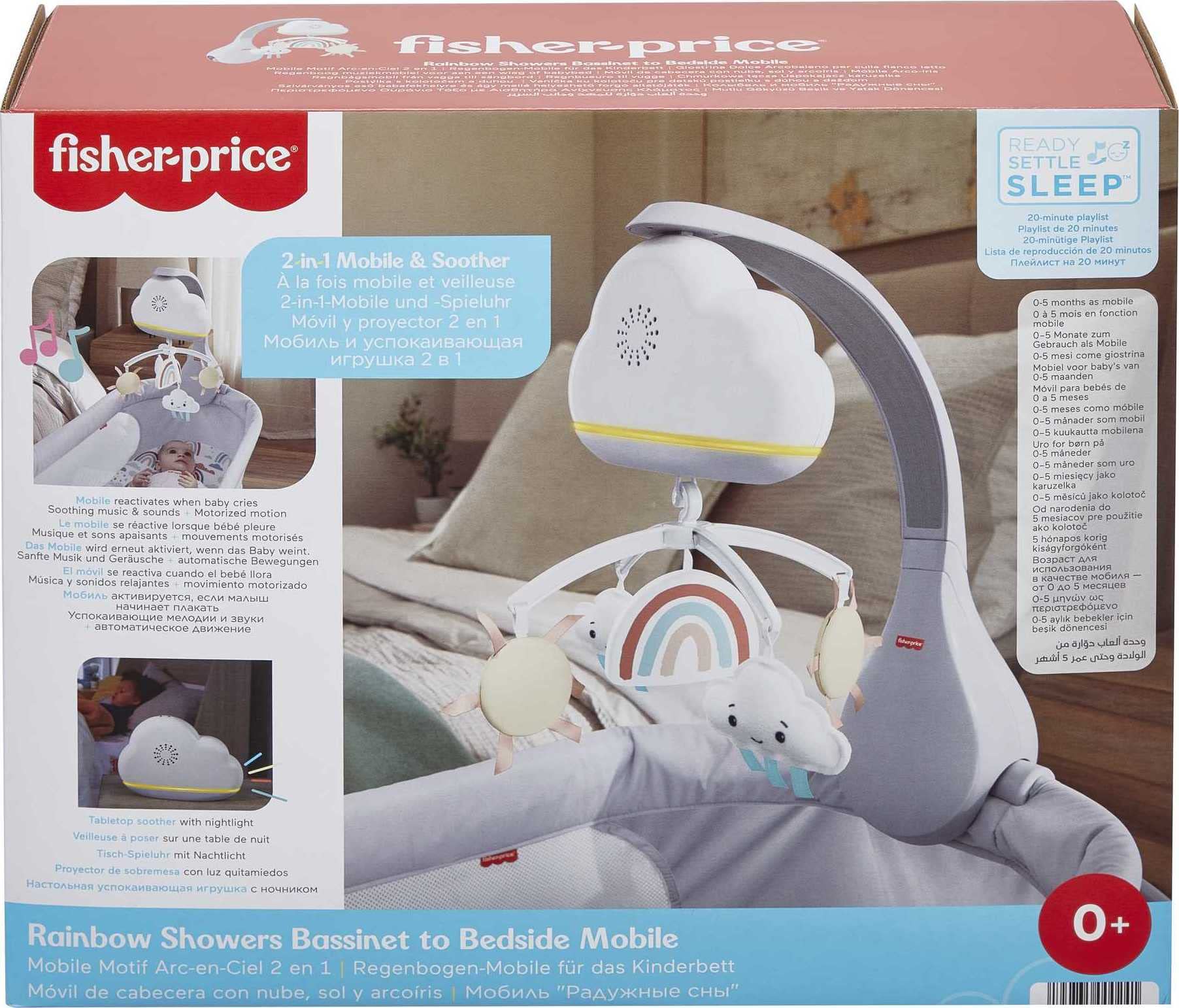 Fisher-Price Rainbow Showers Bassinet to Bedside Mobile - Soother with Nightlight & Cry Sensor 12