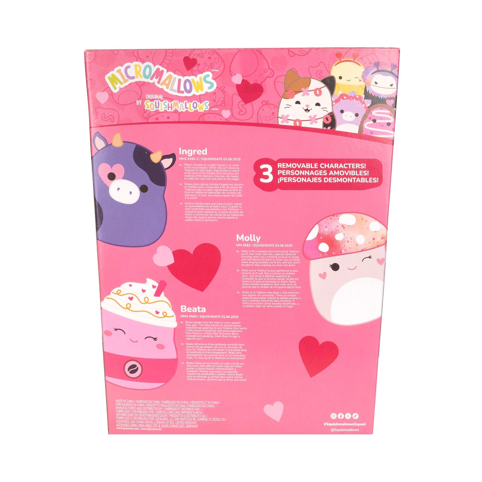 Squishmallows Valentine’s Day Micromallows Bouquet - 3 Pack, 2.5-inch Plush | Polyester 7